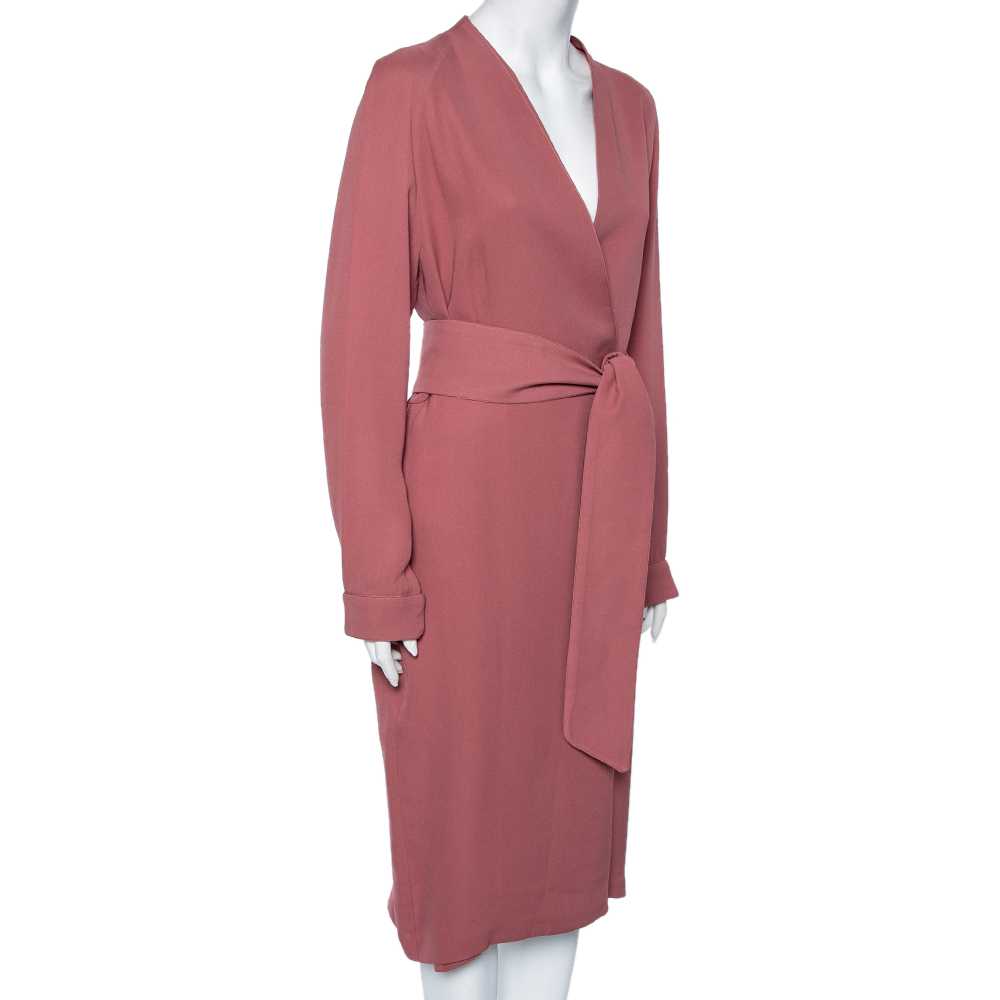 

Max Mara Dusty Pink Silk Faux Wrap Belted Robe Dress