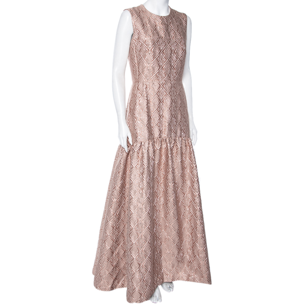 

Max Mara Blush Pink Lurex Jacquard Patterned Sleeveless Gabriel Evening Gown