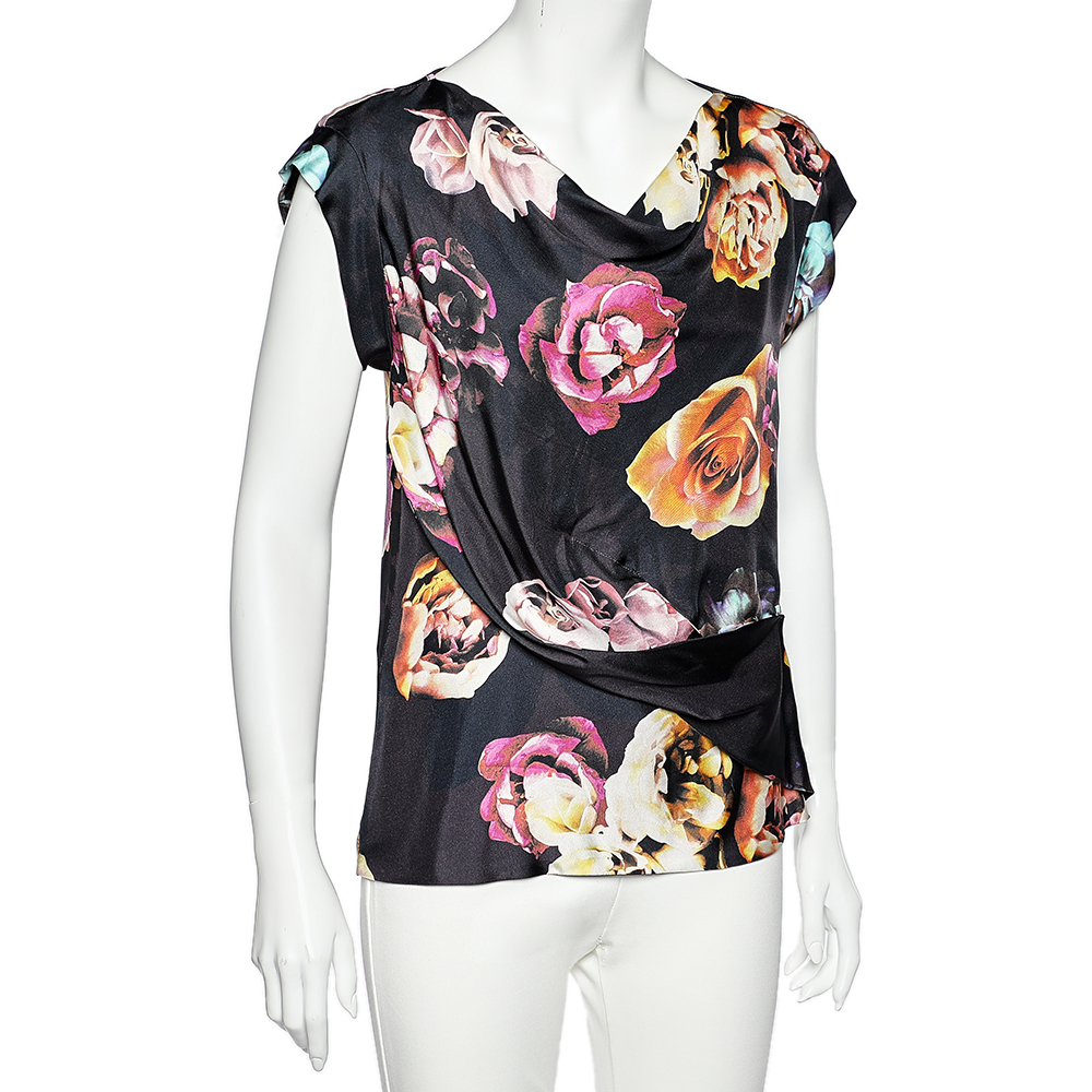 

Max Mara Black Floral Print Crepe Orel Top