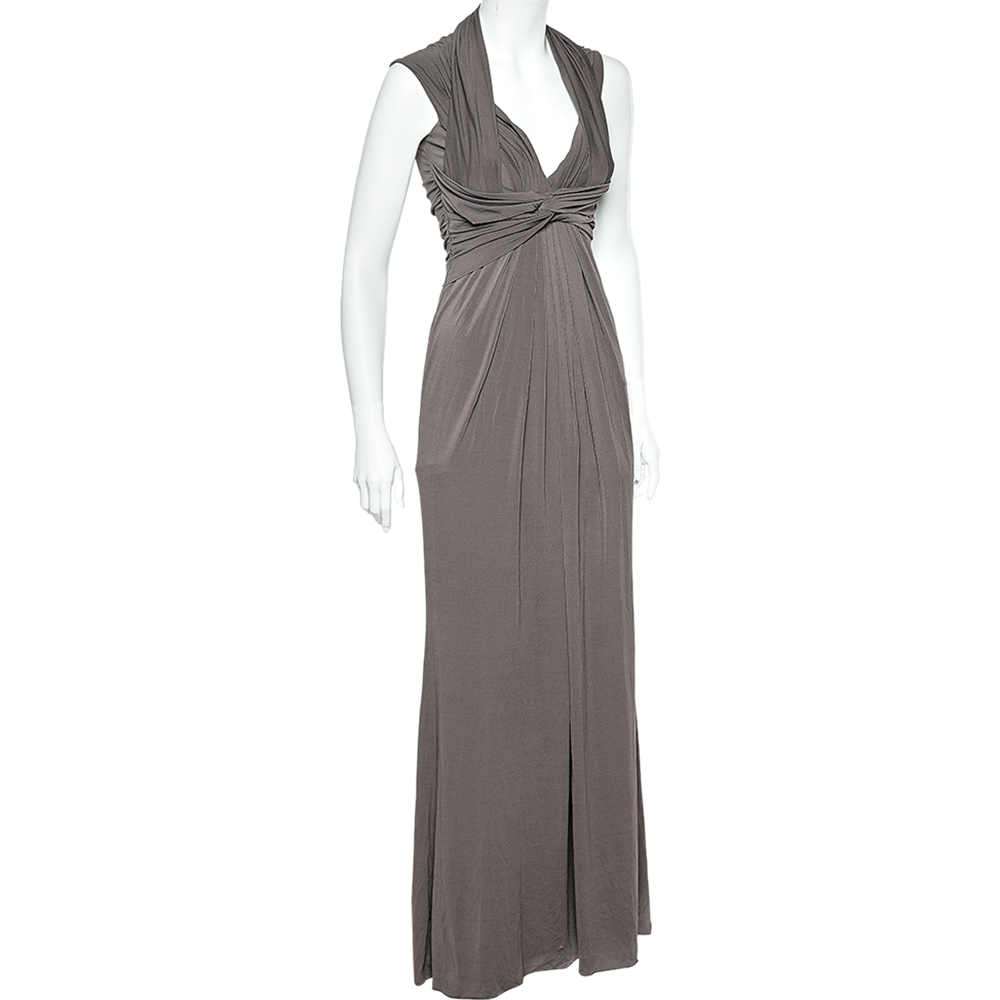 

Max Mara Grey Jersey Ruched Maxi Dress