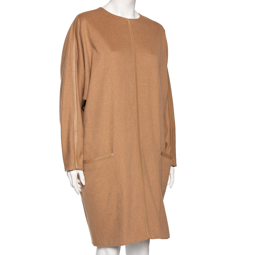 

Max Mara Brown Camel Wool & Leather Trimmed Short Dress