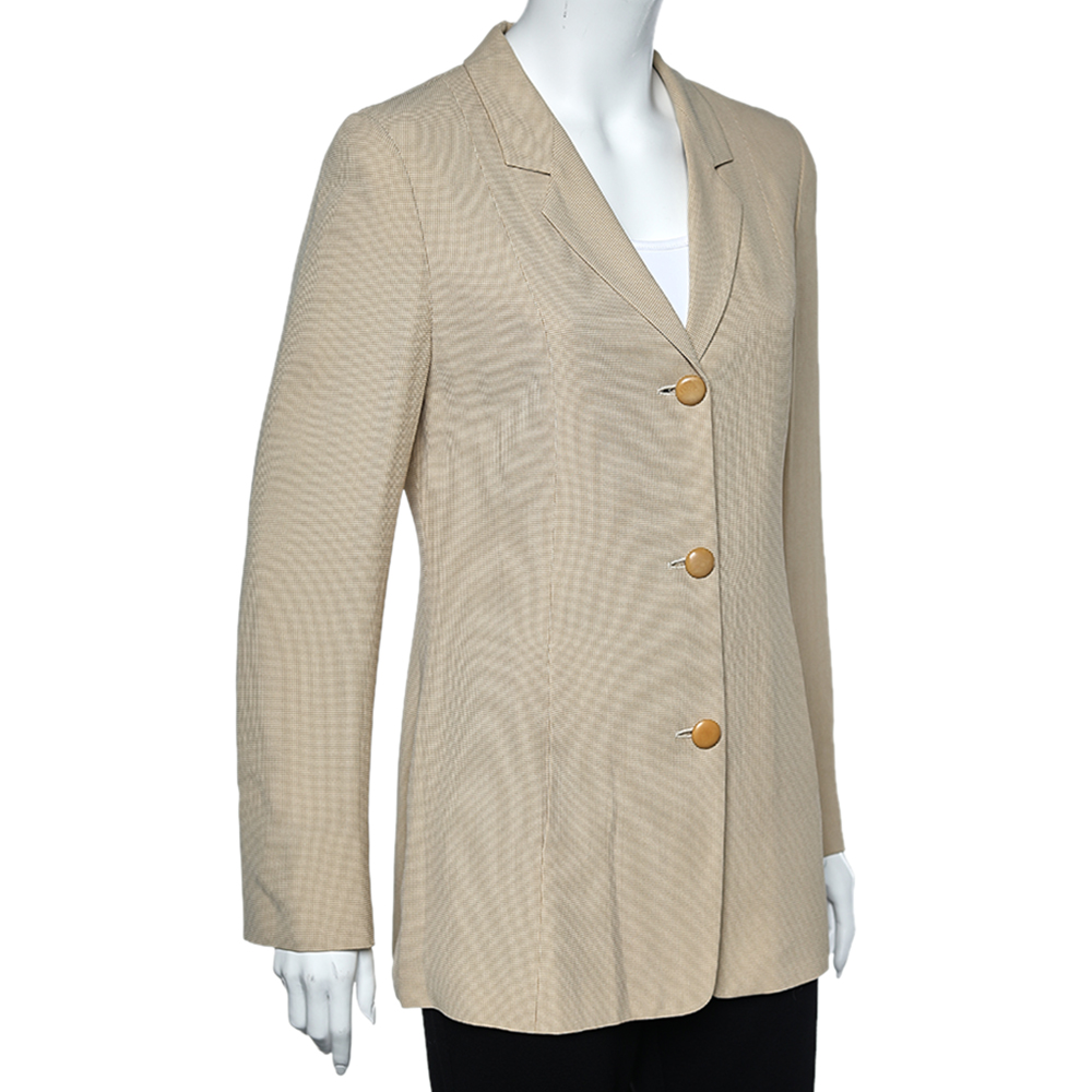 

Max Mara Cream Textured Crepe Button Front Blazer