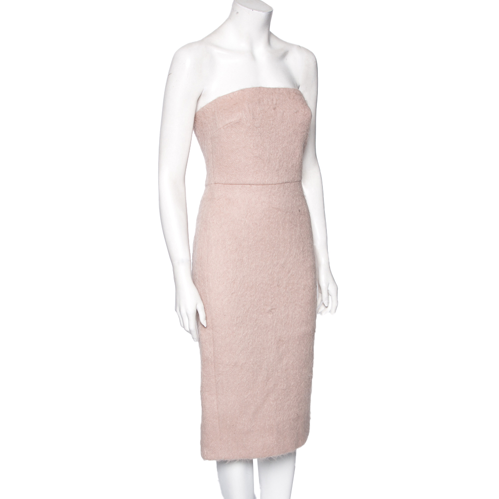 

Max Mara Blush Pink Alpaca Fur Strapless Razza Dress