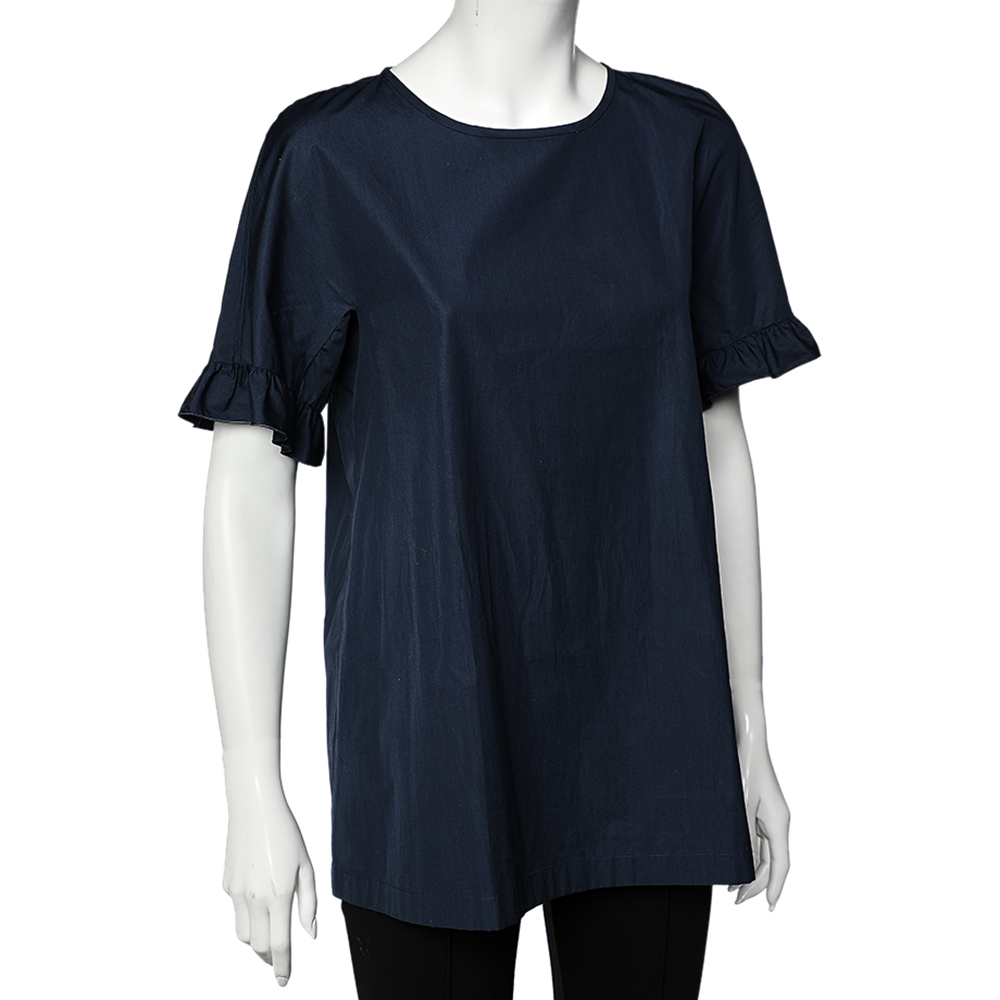 

Max Mara Navy Blue Cotton Ruffled Sleeve Top