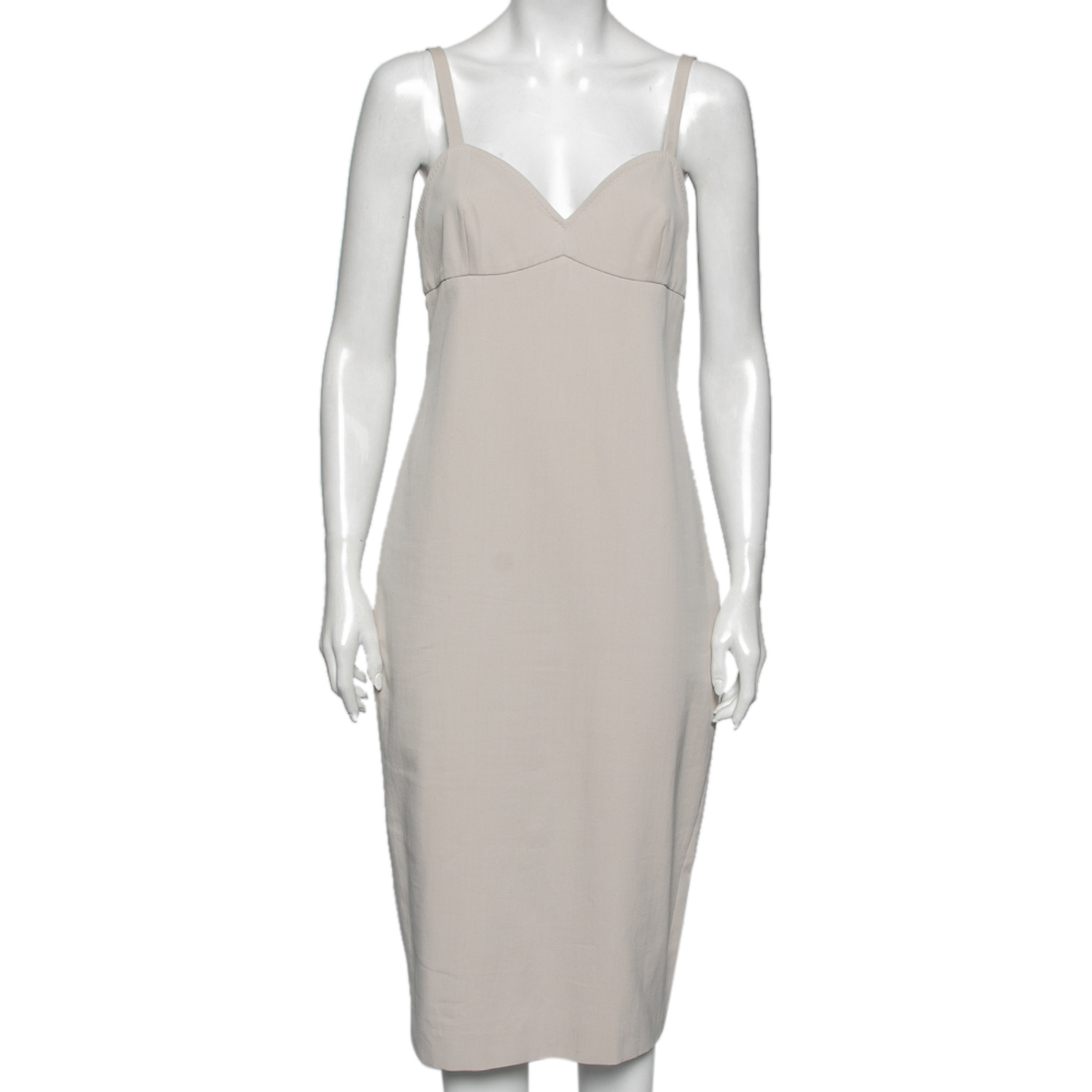 Pre Owned Max Mara Light Grey Cotton Lace-Up Back Detail Sleeveless Dress M