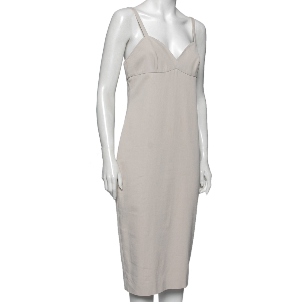 

Max Mara Light Grey Cotton Twill Lace-Up Back Detail Sleeveless Dress