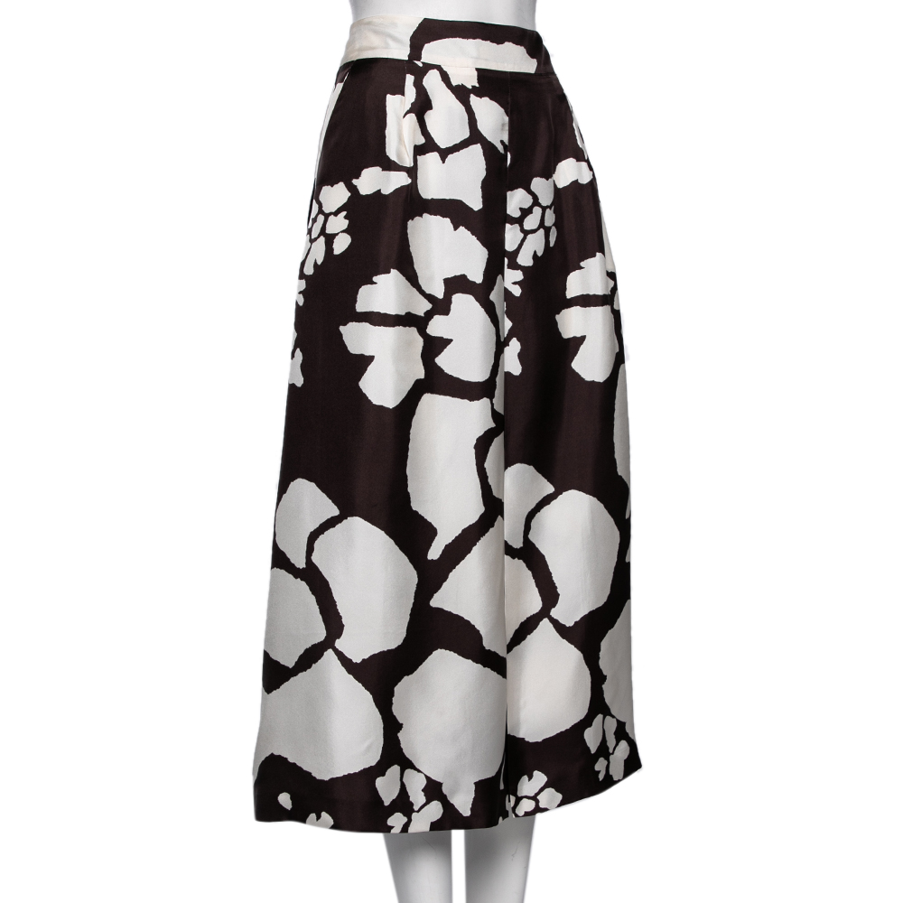 

Max Mara White and Brown Printed Silk Midi Skirt