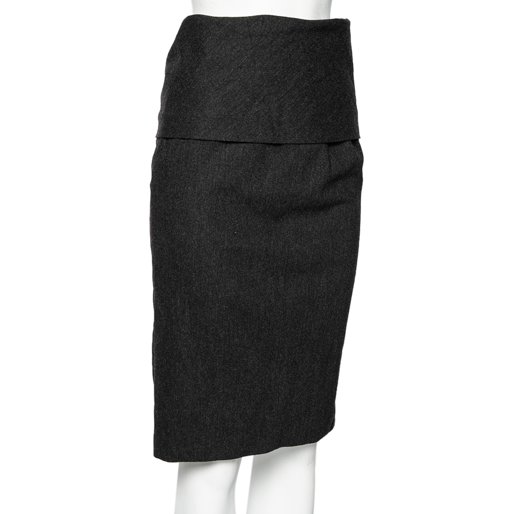 

Max Mara Black Wool Side Ruffle Detail Skirt