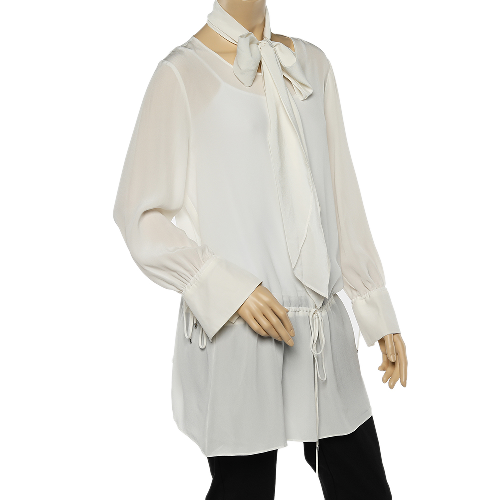 

Max Mara Studio White Silk Neck Tie Detail Top