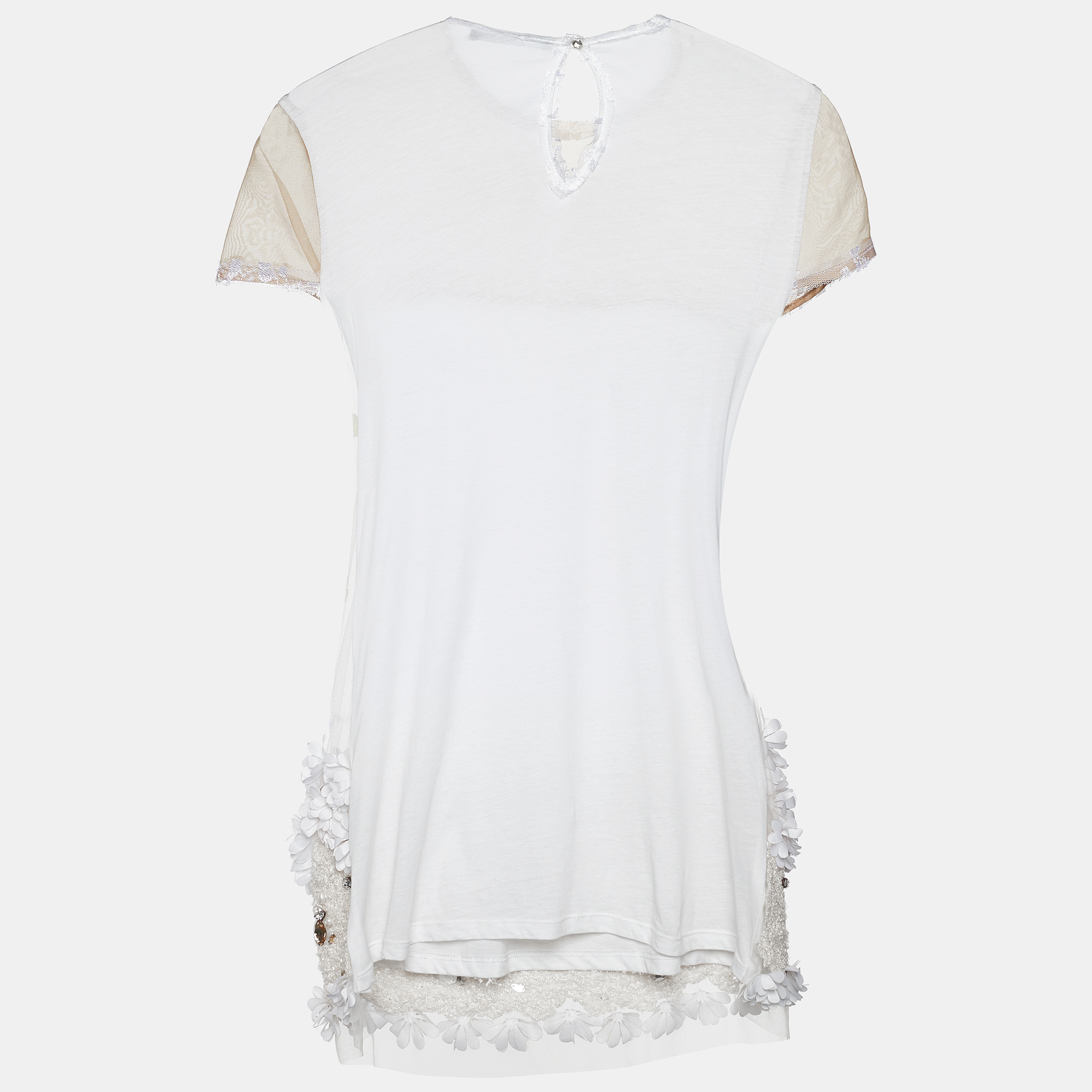 

Max Mara White Mesh Crystal and Sequin Embellished Top