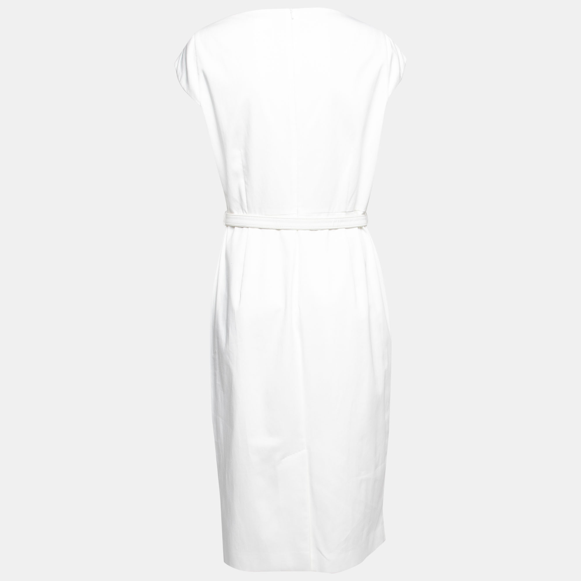 

Max Mara White Cotton Cap Sleeve Belted Dress