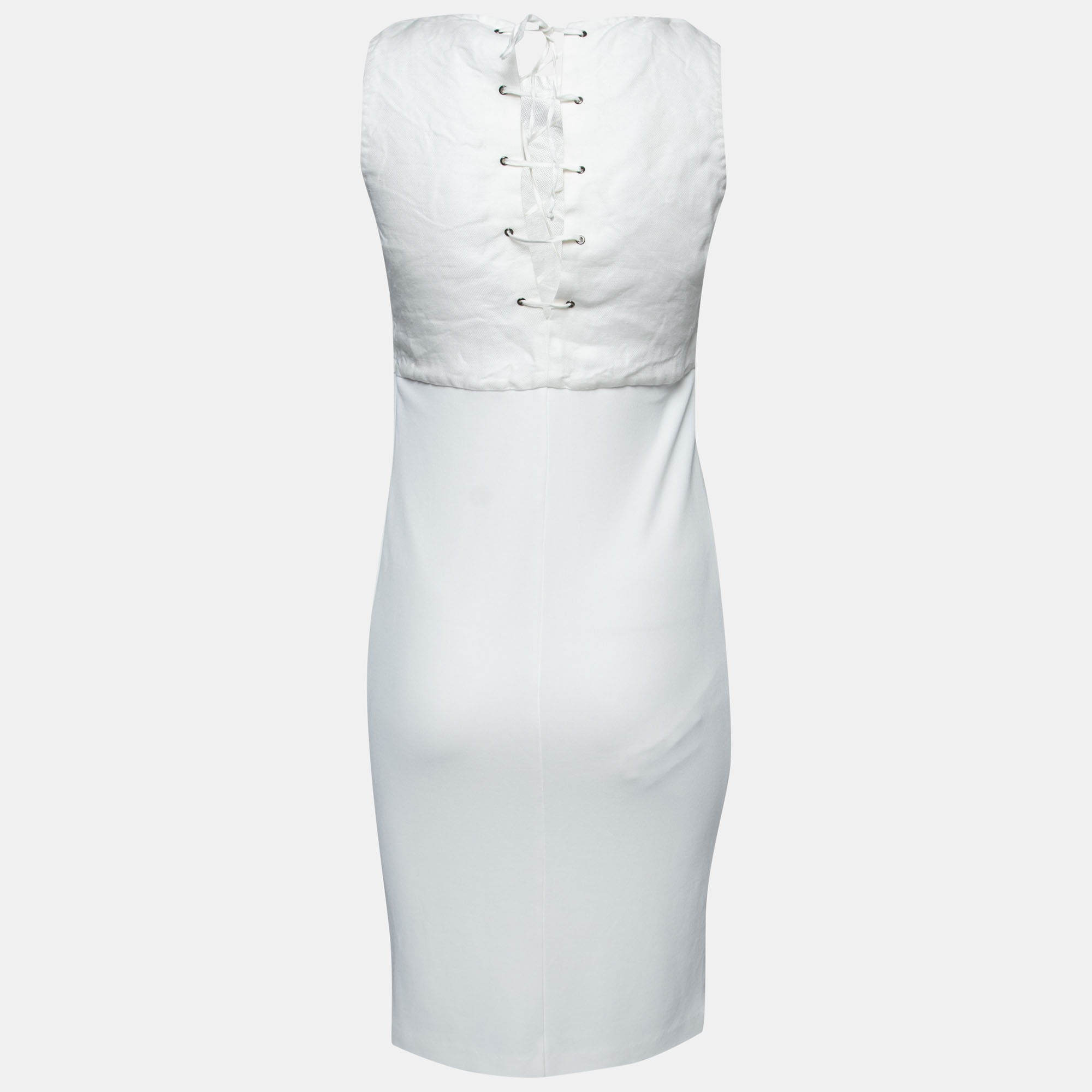 

Max Mara White Linen & Jersey Tie-Up Detail Sleeveless Dress