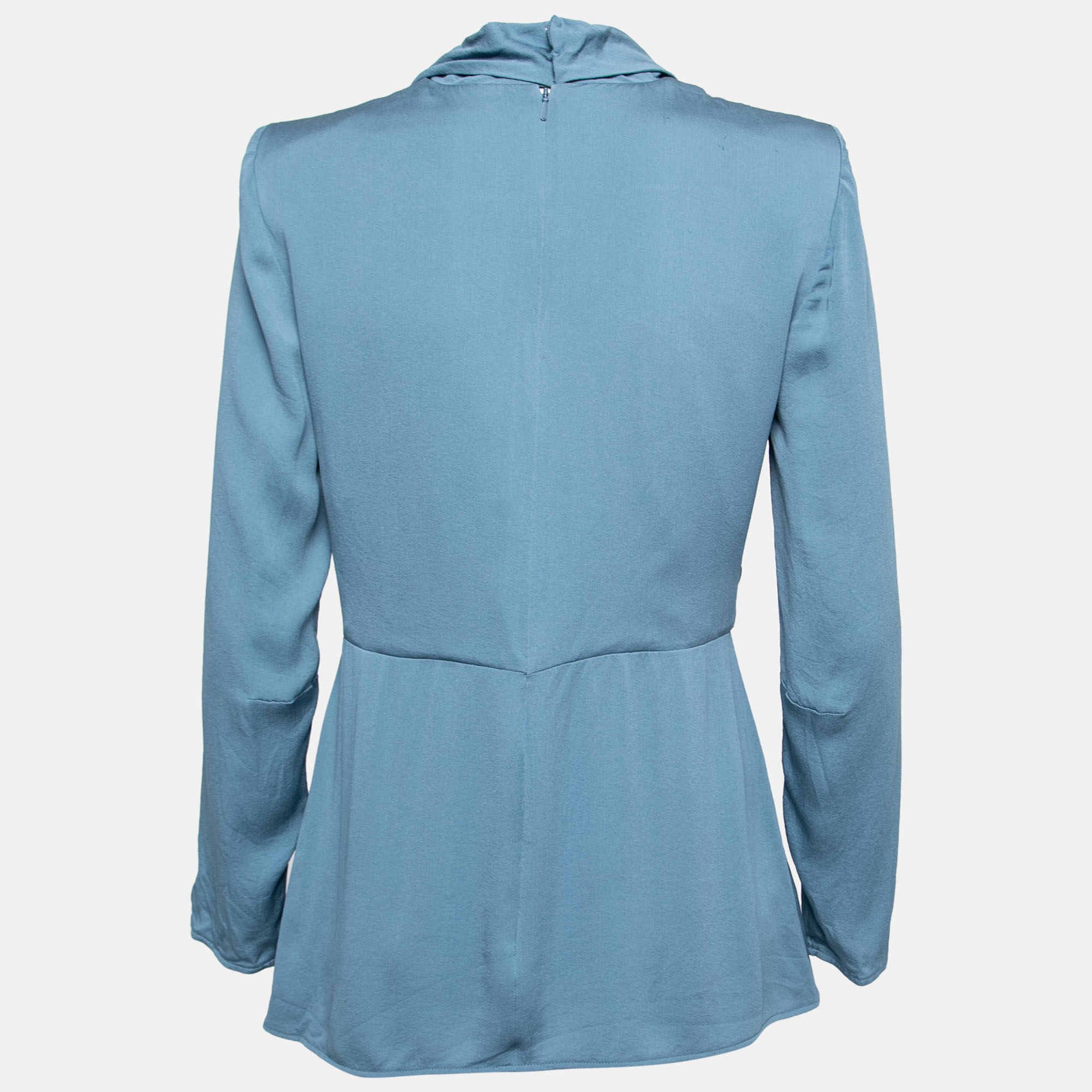 

Max Mara Teal Silk Wrap Effect Long Sleeve Blouse, Blue