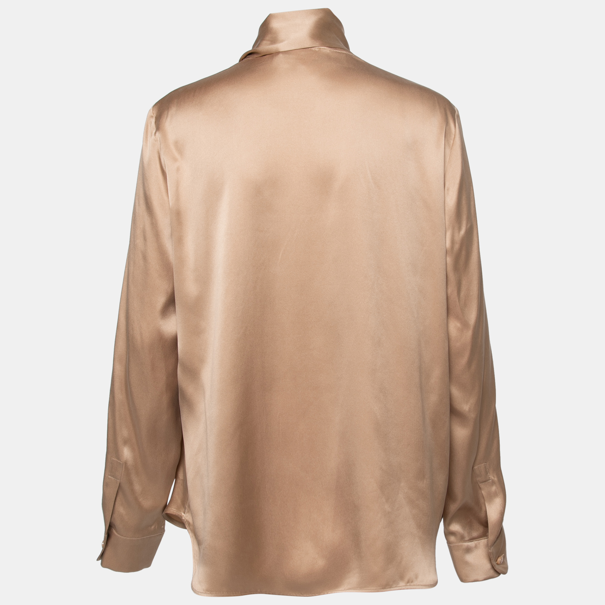 

Max Mara Beige Satin Silk Neck Tie Detail Long Sleeve Blouse