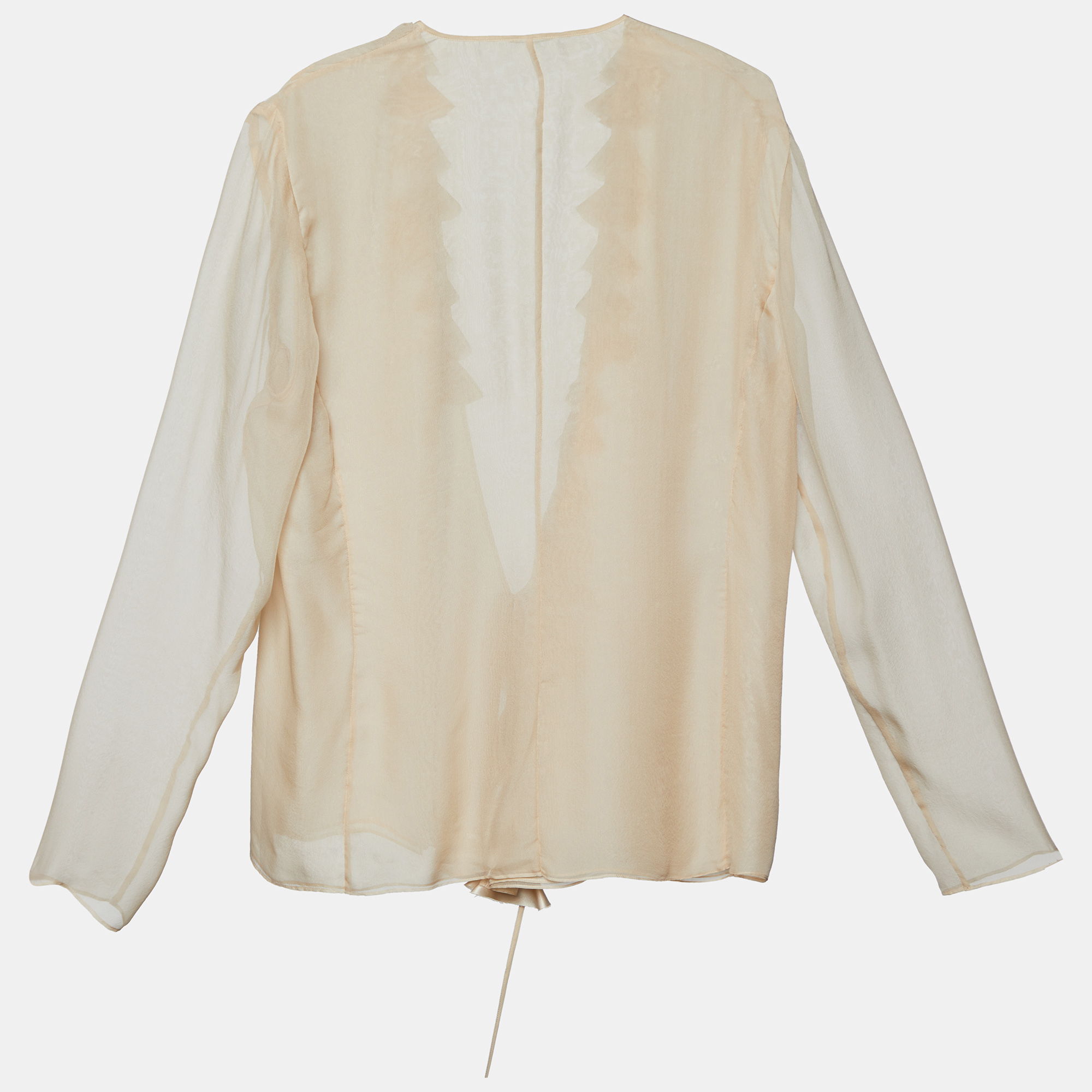 

Max Mara Light Beige Silk Ruffle Detail Wrap Blouse