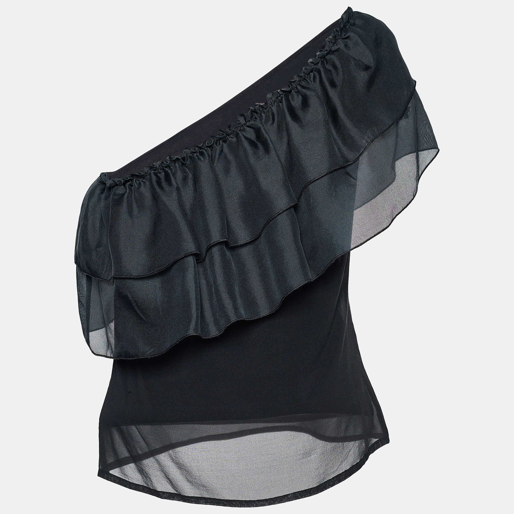 

Max Mara Black Crepe Ruffled One Shoulder Top
