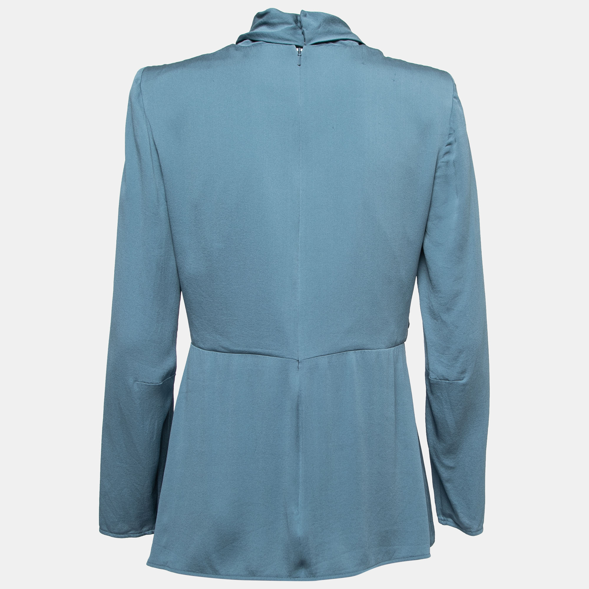 

Max Mara Blue Silk Wrap Effect Long Sleeve Blouse