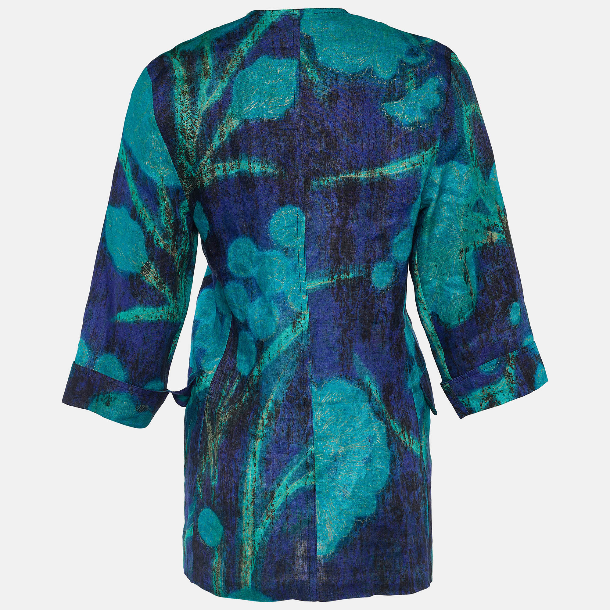 

Max Mara Vintage Blue & Green Floral Print Linen Coat