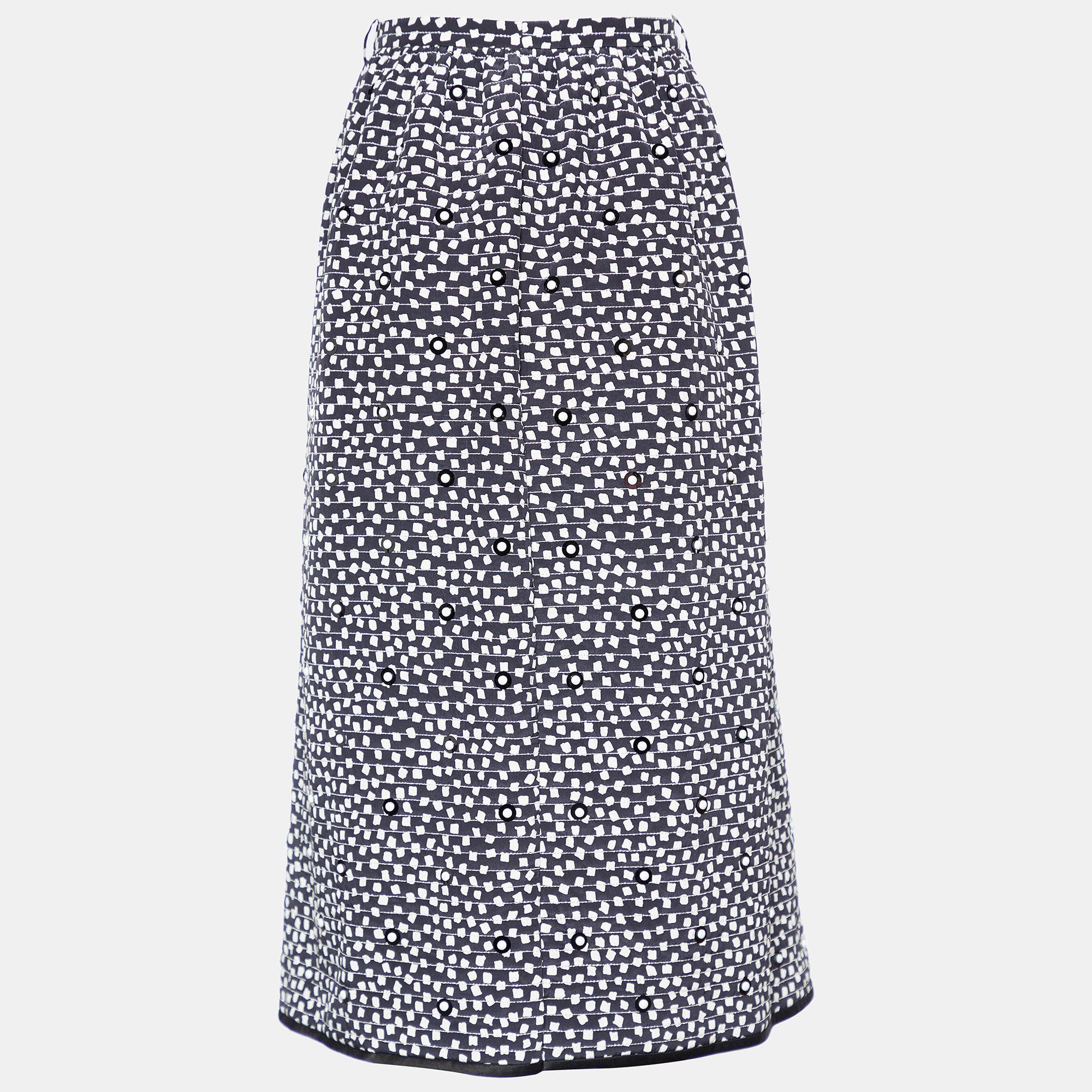 

Max Mara Monochrome Printed Silk Stud Detail Midi Skirt, Black