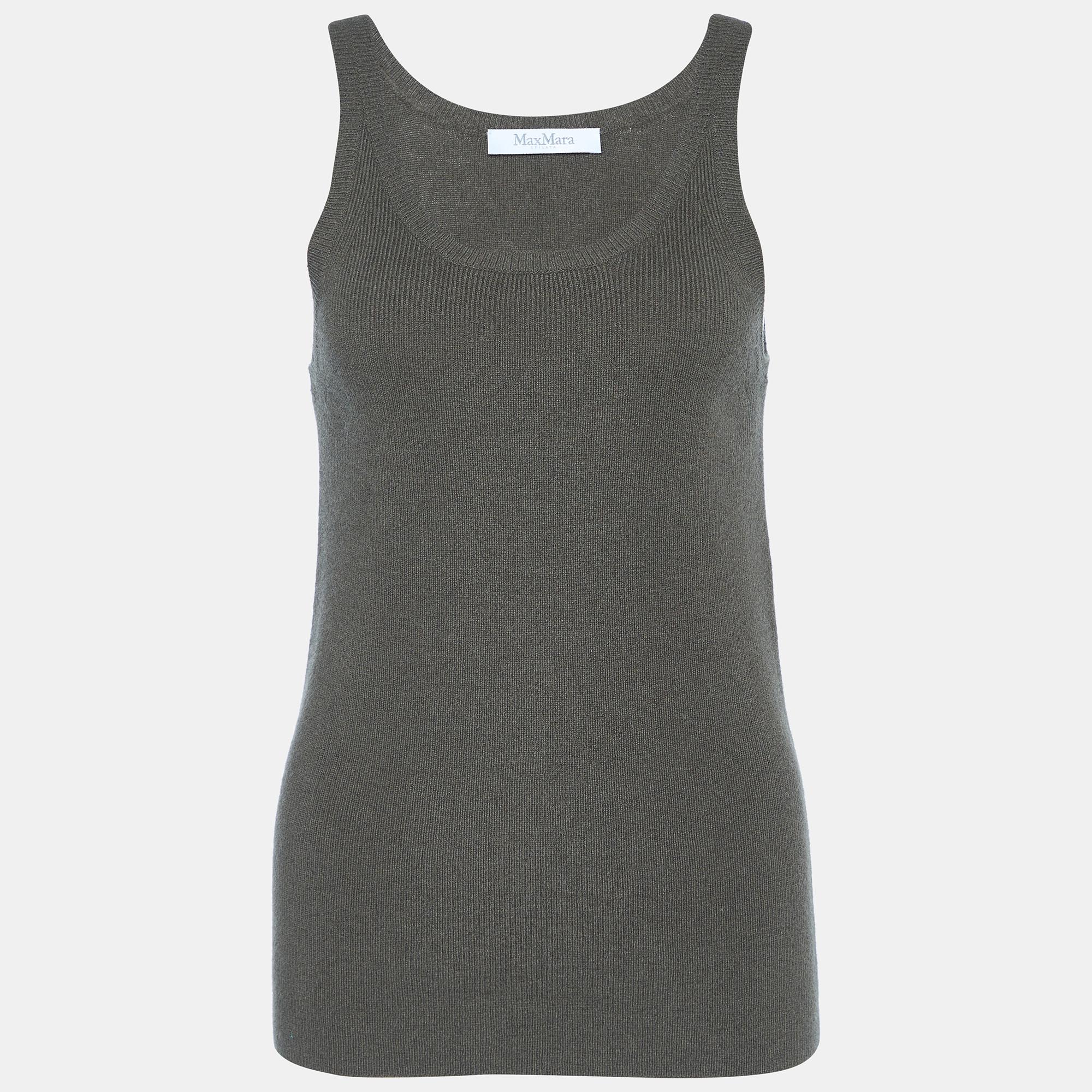 Pre-owned Max Mara Military Green Wool Cashmere Tank Top M