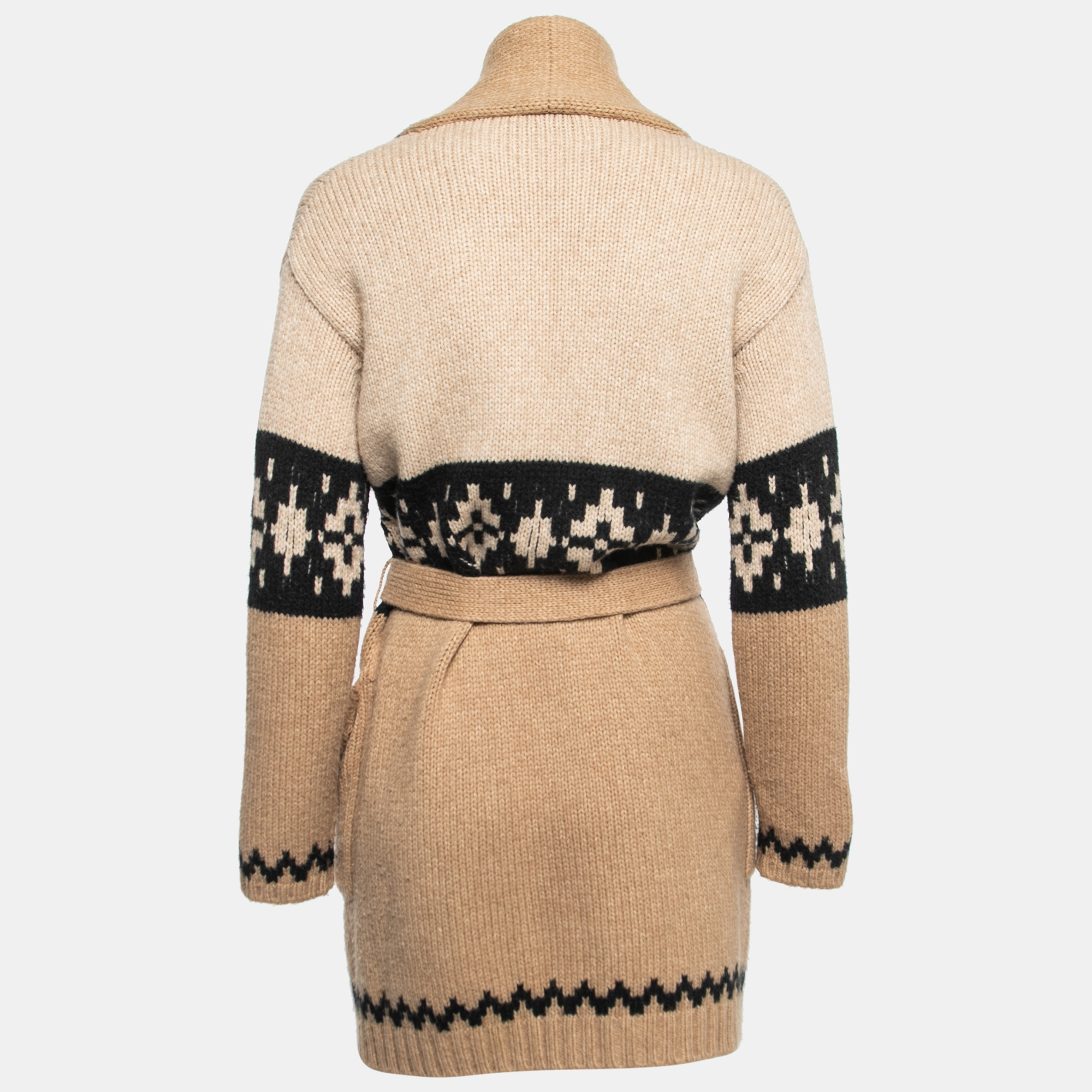 

Max Mara Beige Patterned Wool Belted Open-Front Cardigan