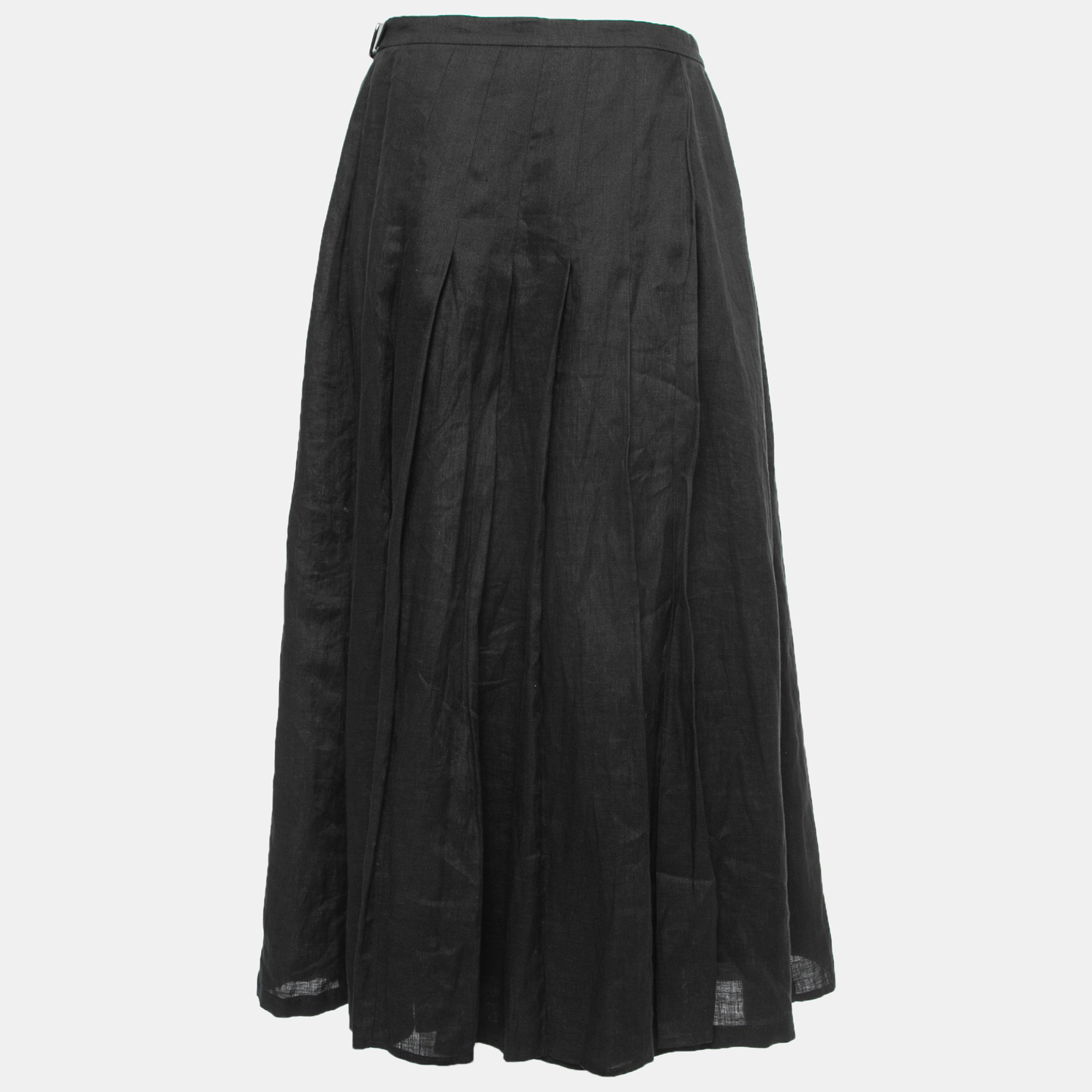 

Max Mara Black Linen Pleated Wrap Skirt