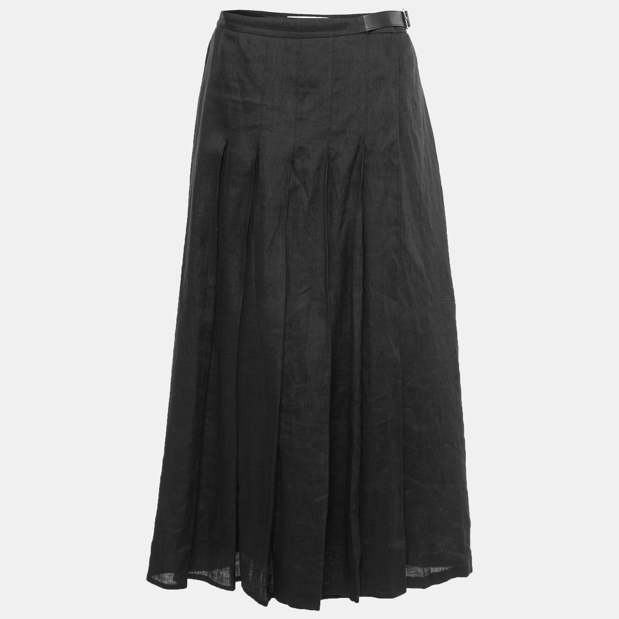 Pre-owned Max Mara Black Linen Pleated Wrap Skirt M