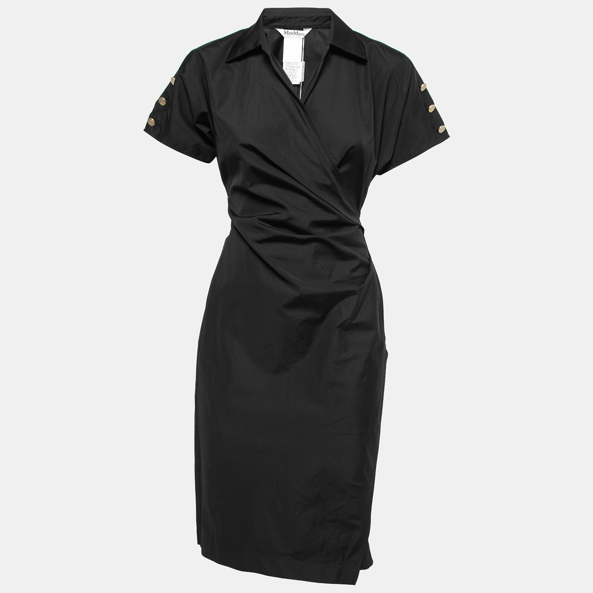 MAX MARA Pre-owned Black Cotton Wrap Detail Short Sleeve Dress Xs
