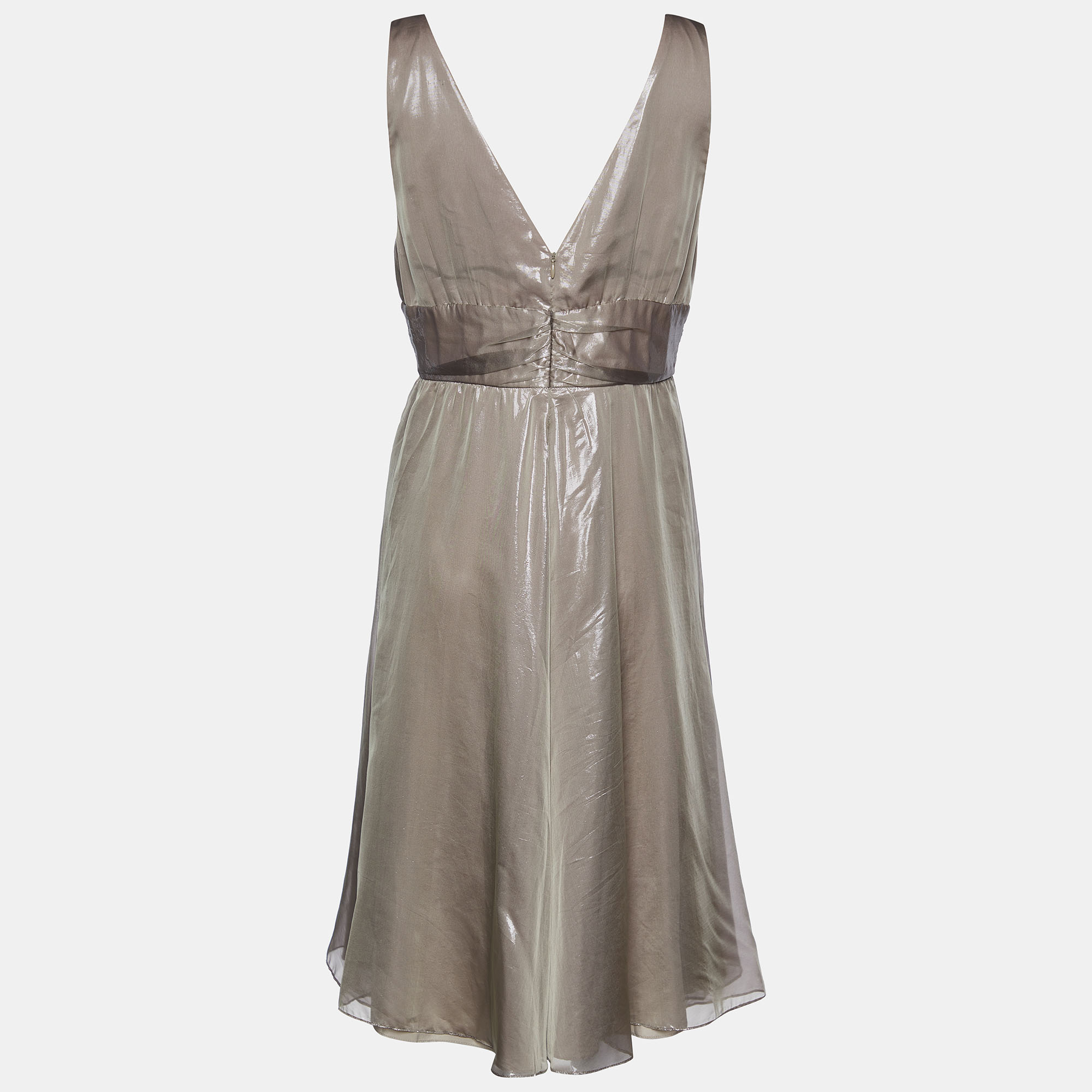 

Max Mara Brown Lurex Silk Sleeveless Midi Dress