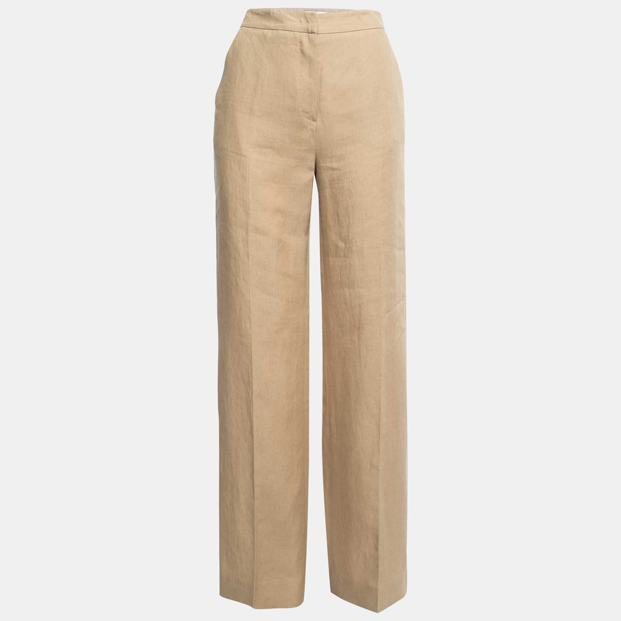 Pre-owned Max Mara Beige Linen Trousers M