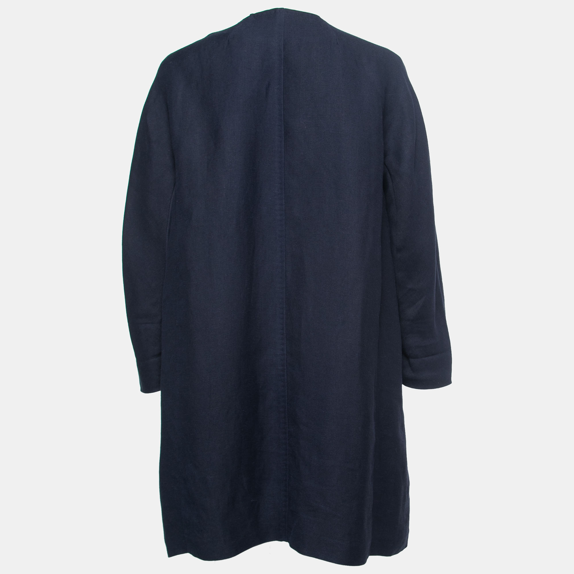 

Max Mara Navy Blue Linen Blend Open Long Coat