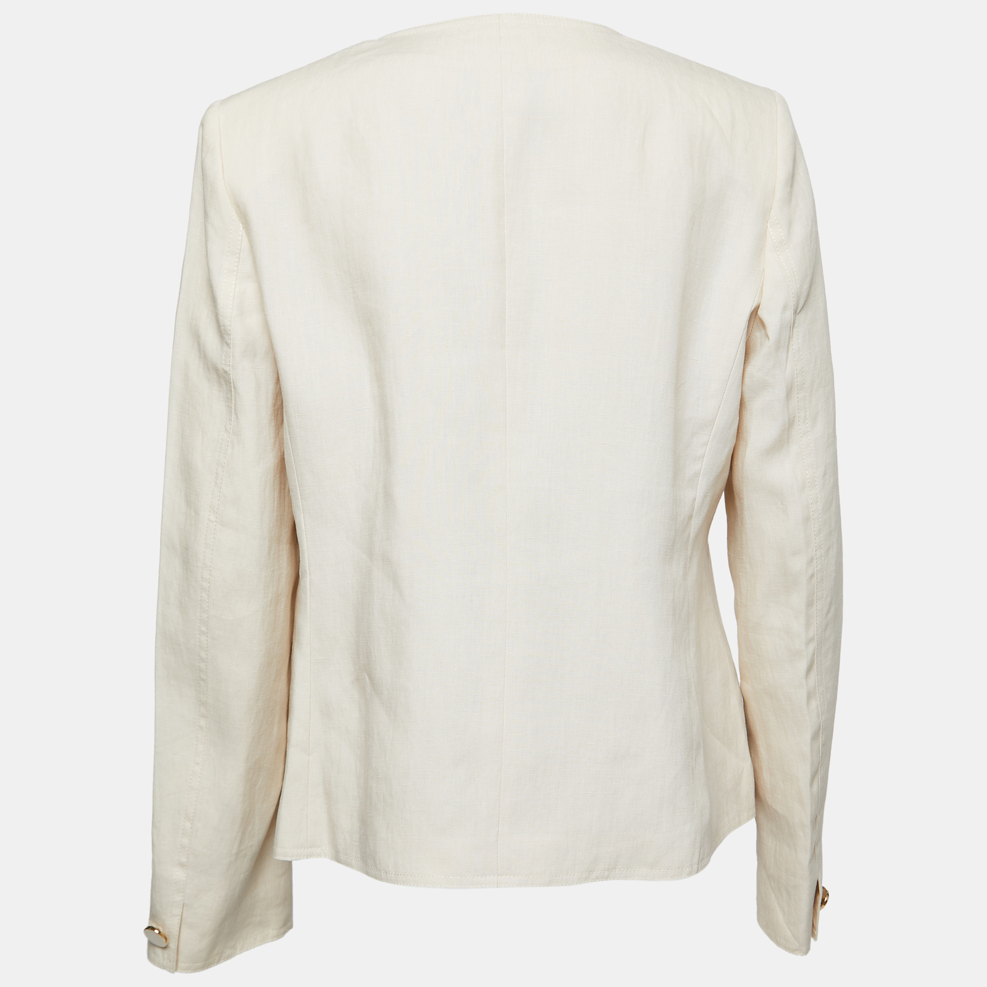 

Max Mara Cream Linen Round-Neck Buttoned Blazer