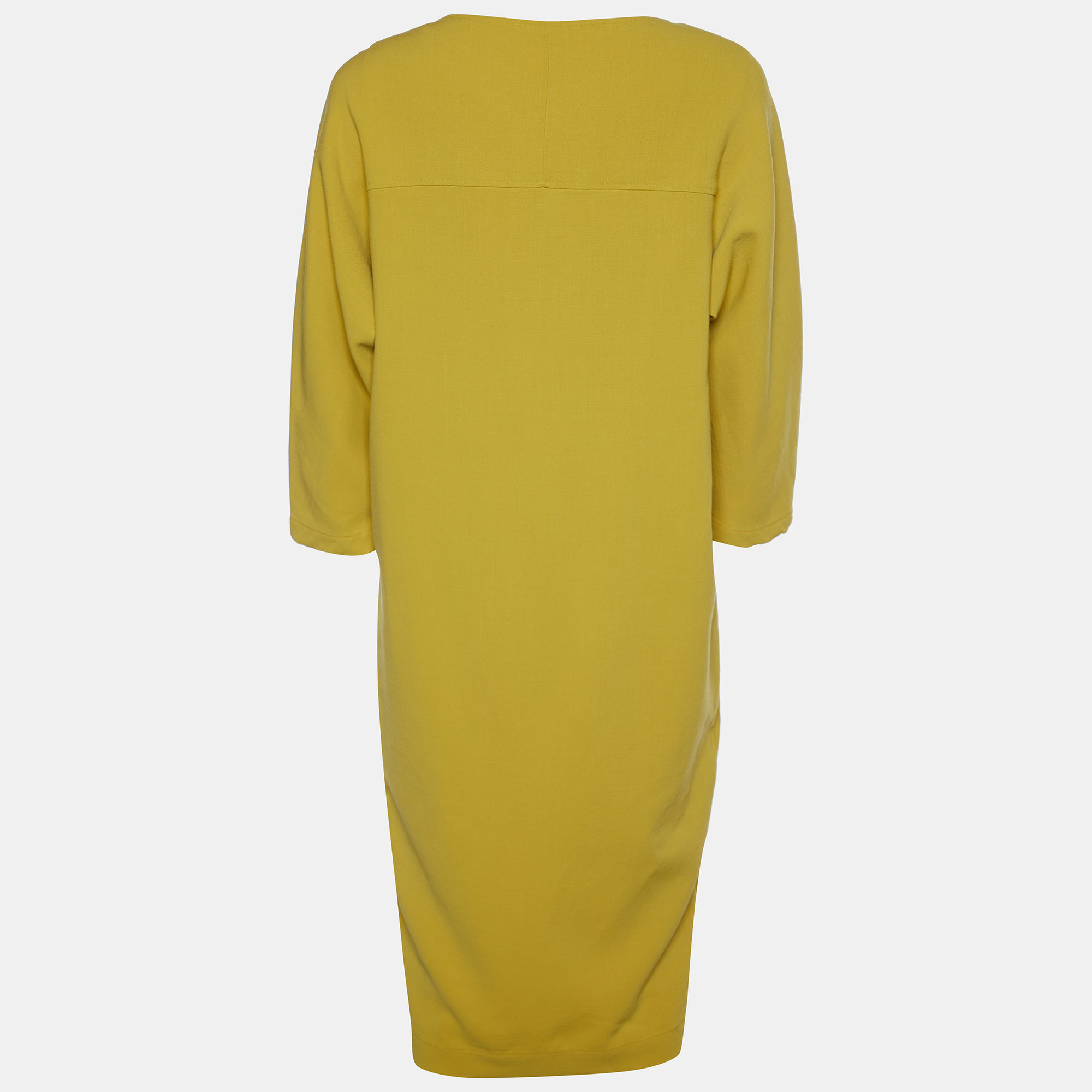 

Max Mara Mustard Yellow Textured Cotton Shift Dress