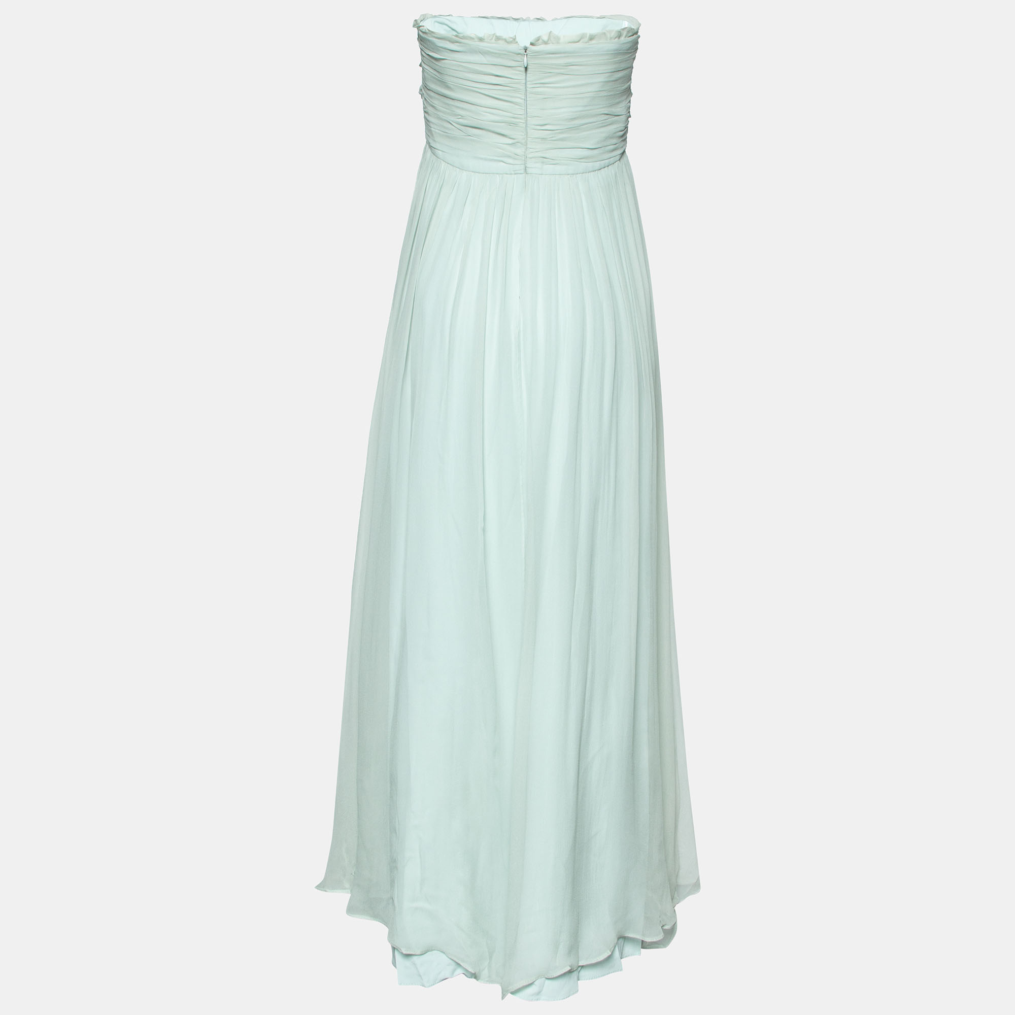 

Max Mara Powder Blue Draped Silk Chiffon Strapless Dress