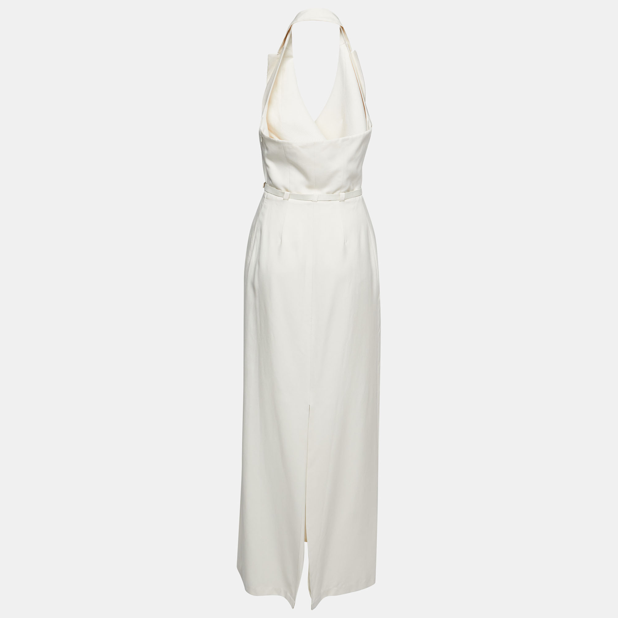 

Max Mara Cream Wool Lapeled Belted Midi Dress