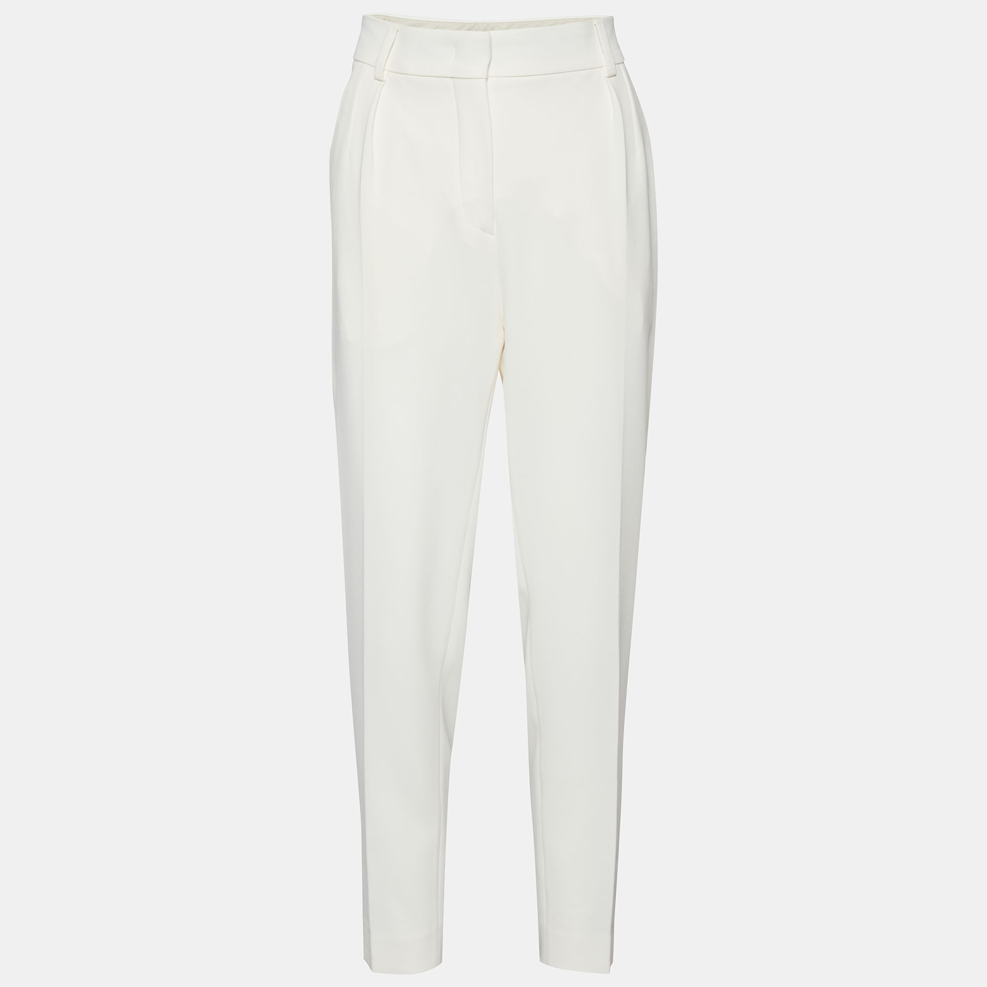 Pre Owned Max Mara Studio Off White Crepe Tapered Leg Pants S