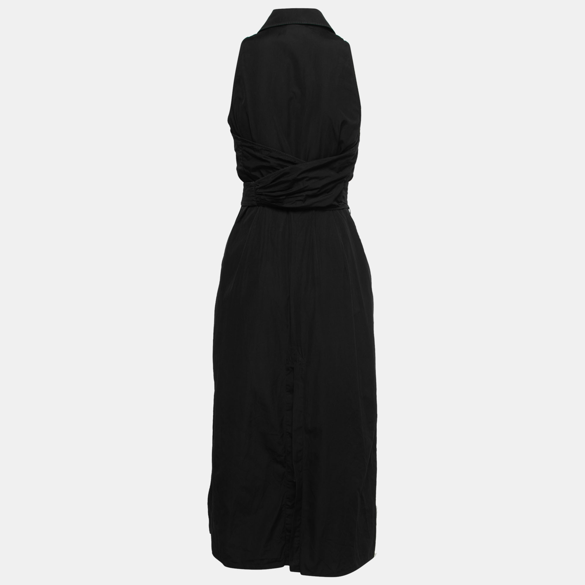 

Max Mara Black Cotton Button Front Tie Detailed Sleeveless Midi Dress