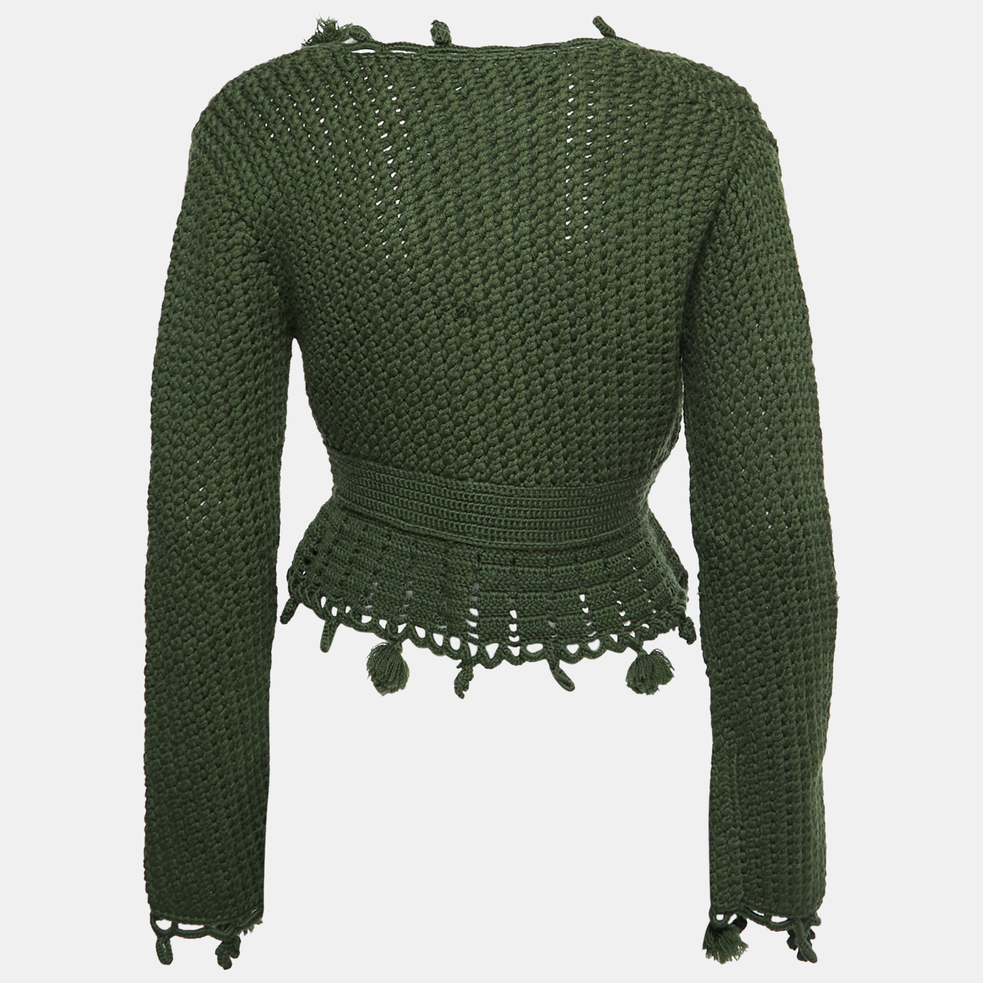 

Max Mara Olive Green Wool Crochet Knit Crop Cardigan