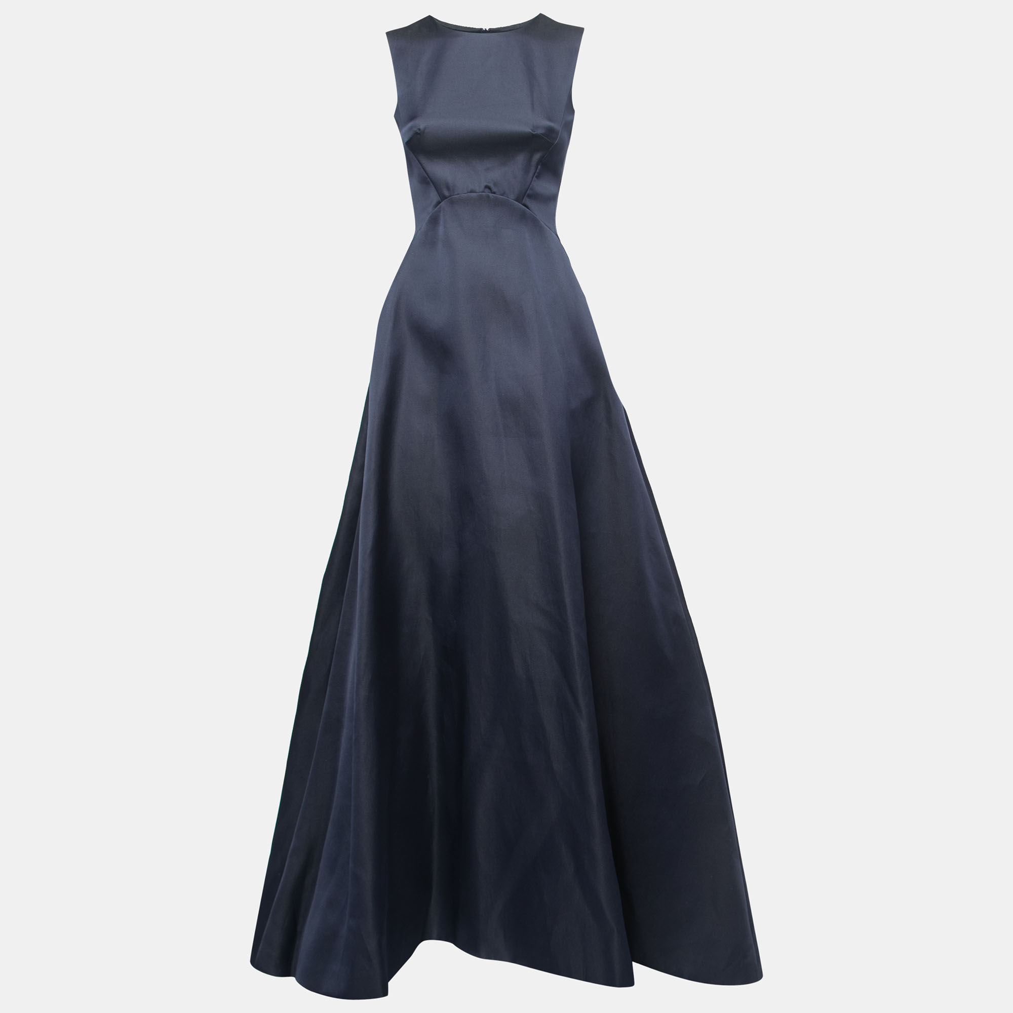 Pre-owned Max Mara Pianoforte Dark Blue Satin Sleeveless Gown Xs