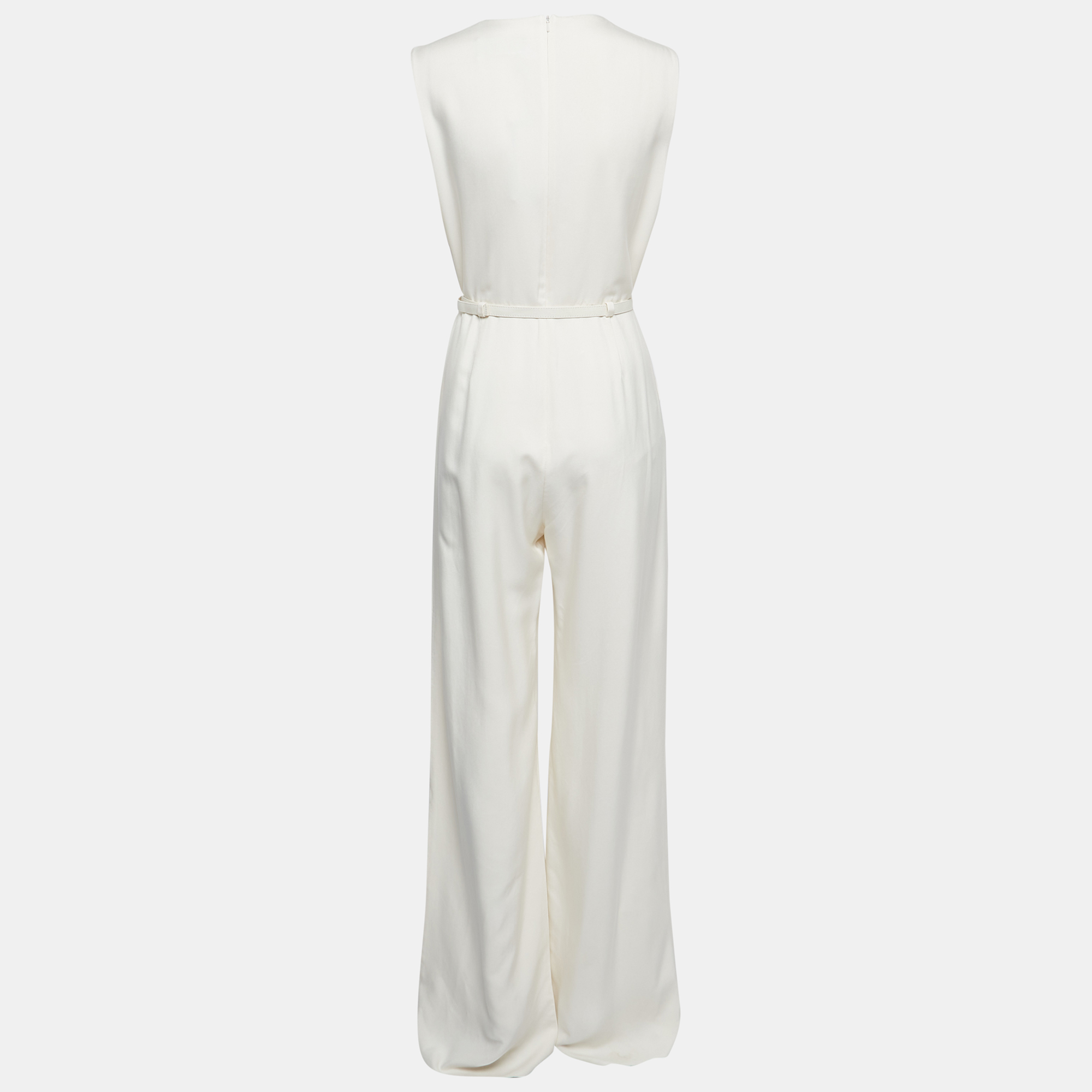 

Max Mara Cream Silk Belted Sleeveless Jumpsuit