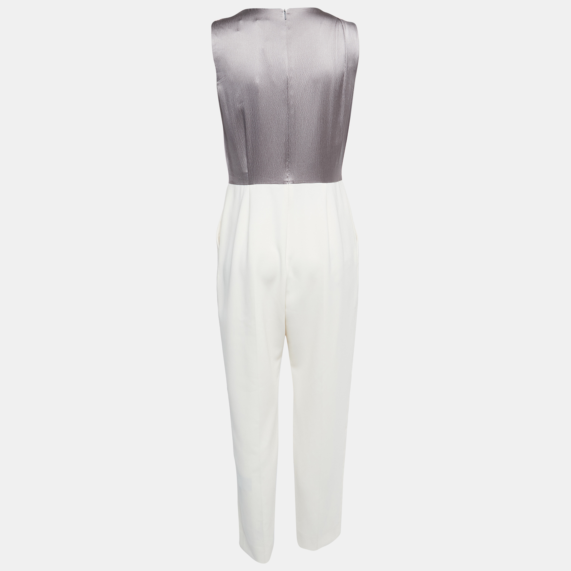 

Max Mara Grey/Cream Silk & Crepe Bow Detailed Sleeveless Jumpsuit