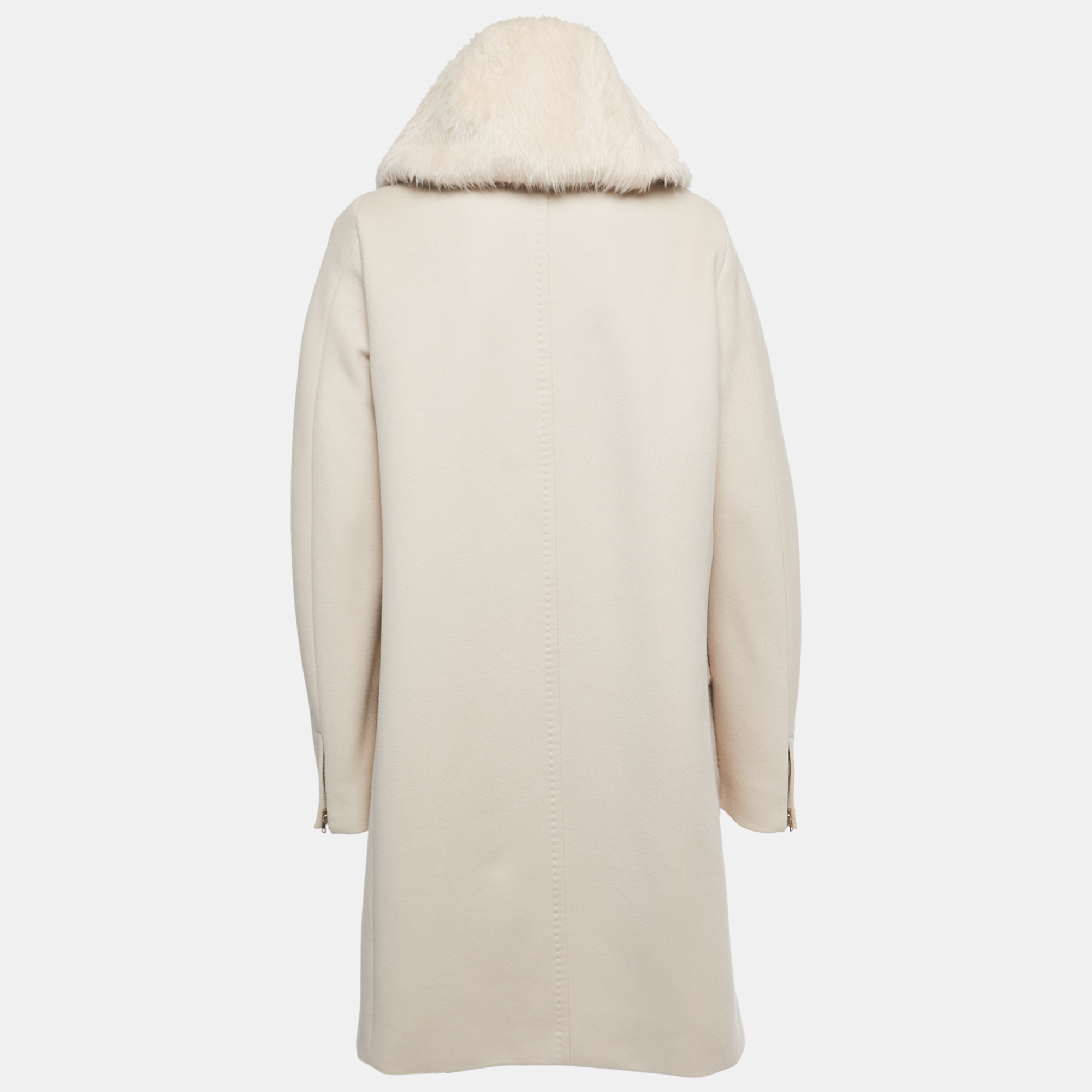 

Max Mara Beige Wool and Fur Zip Front Hooded Coat