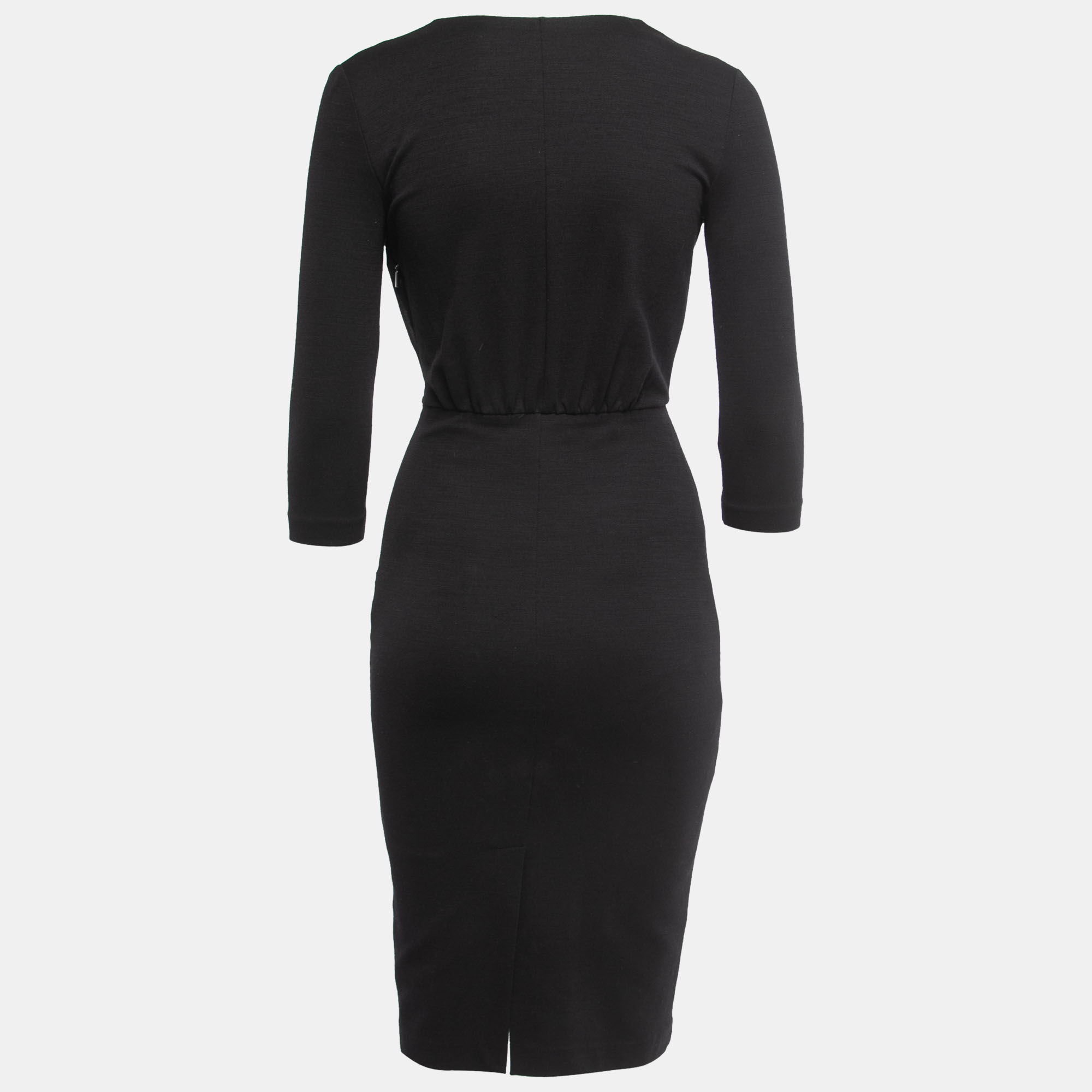 

Max Mara Black Crepe & Knit Wrap Effect Midi Dress