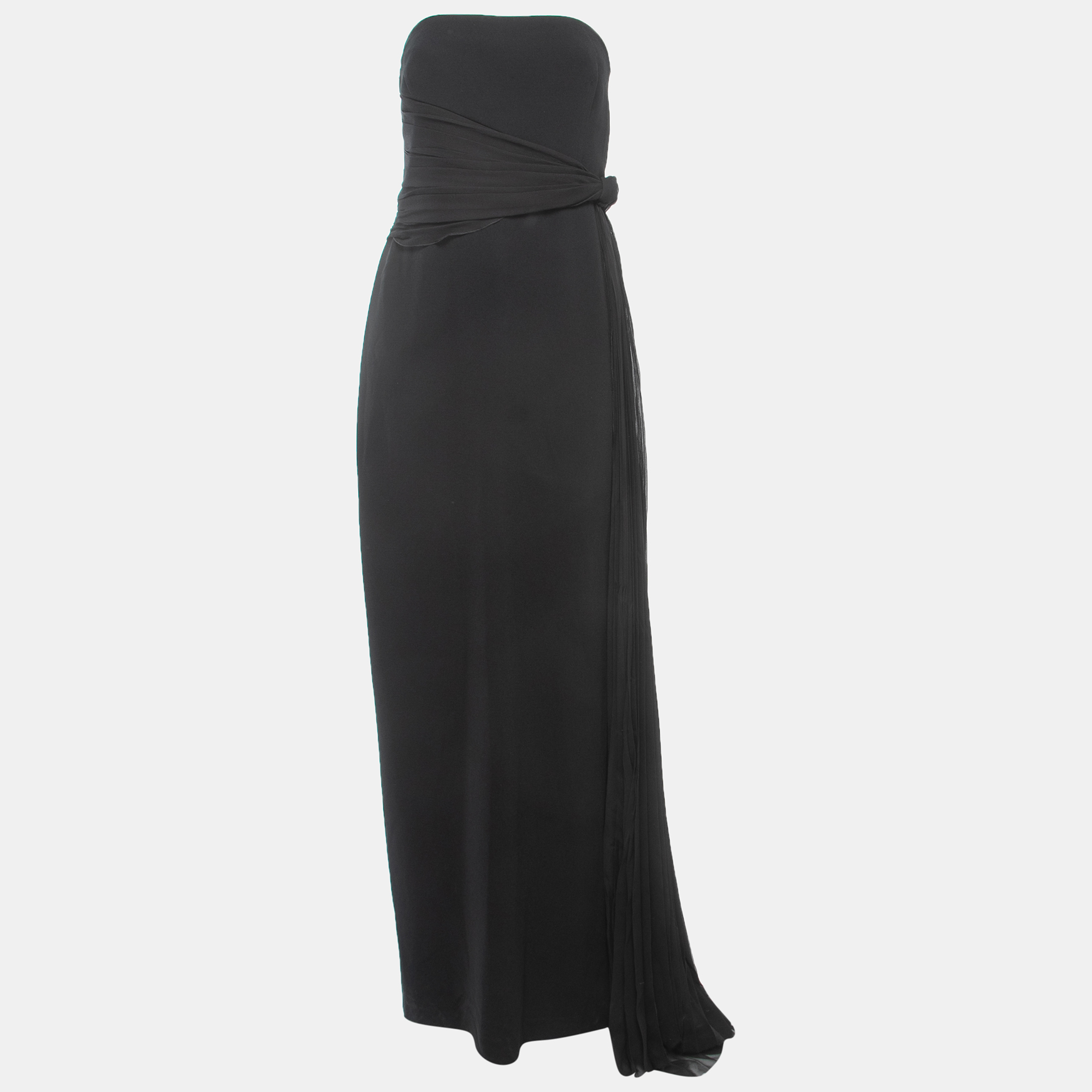 

Max Mara Black Crepe Strapless Draped Gown XL