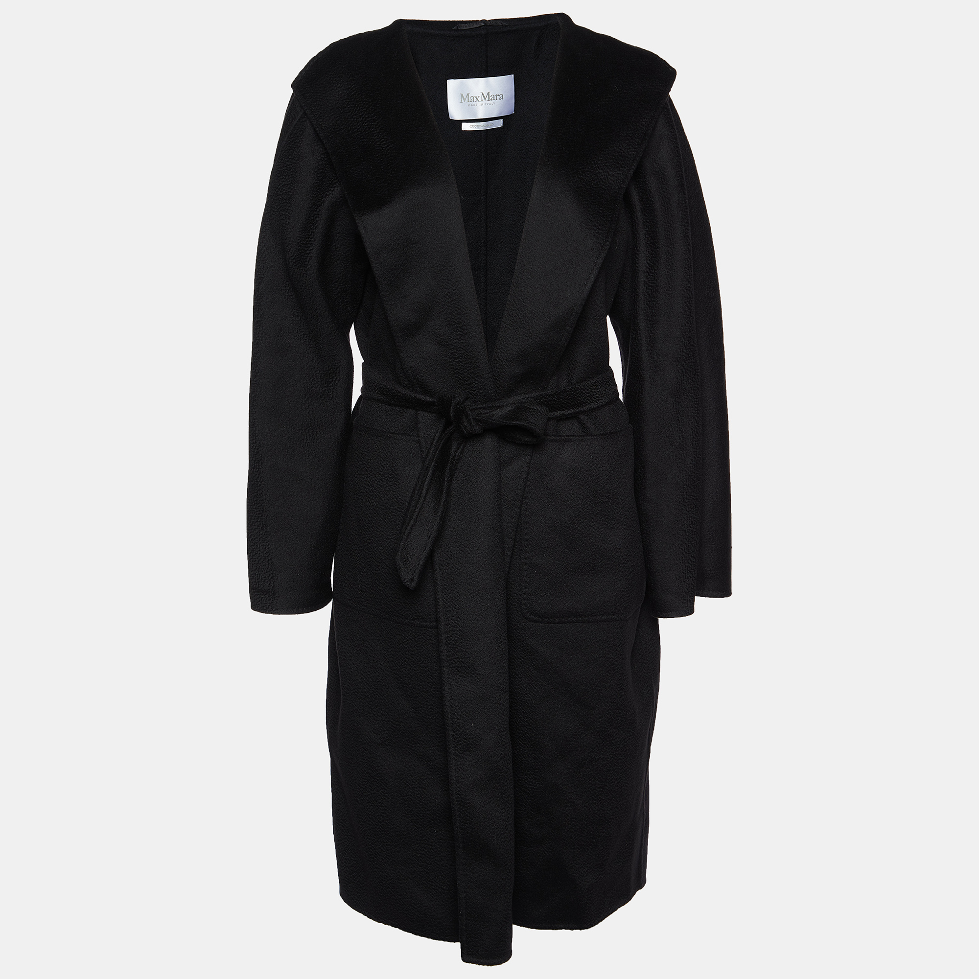 Pre Owned Max Mara Black Cashmere Belted Long Coat L