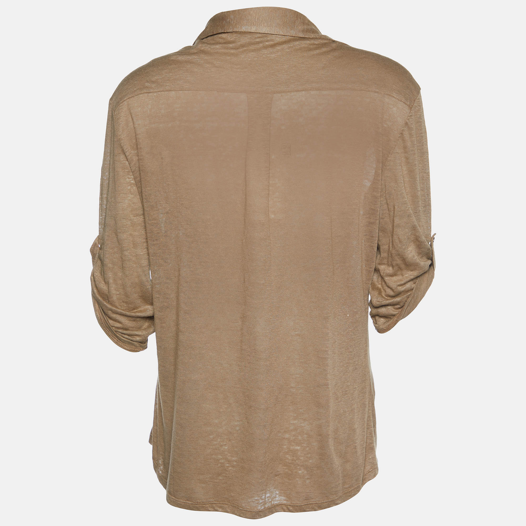 

Max Mara Light Brown Linen Knit Collared Button Front Top