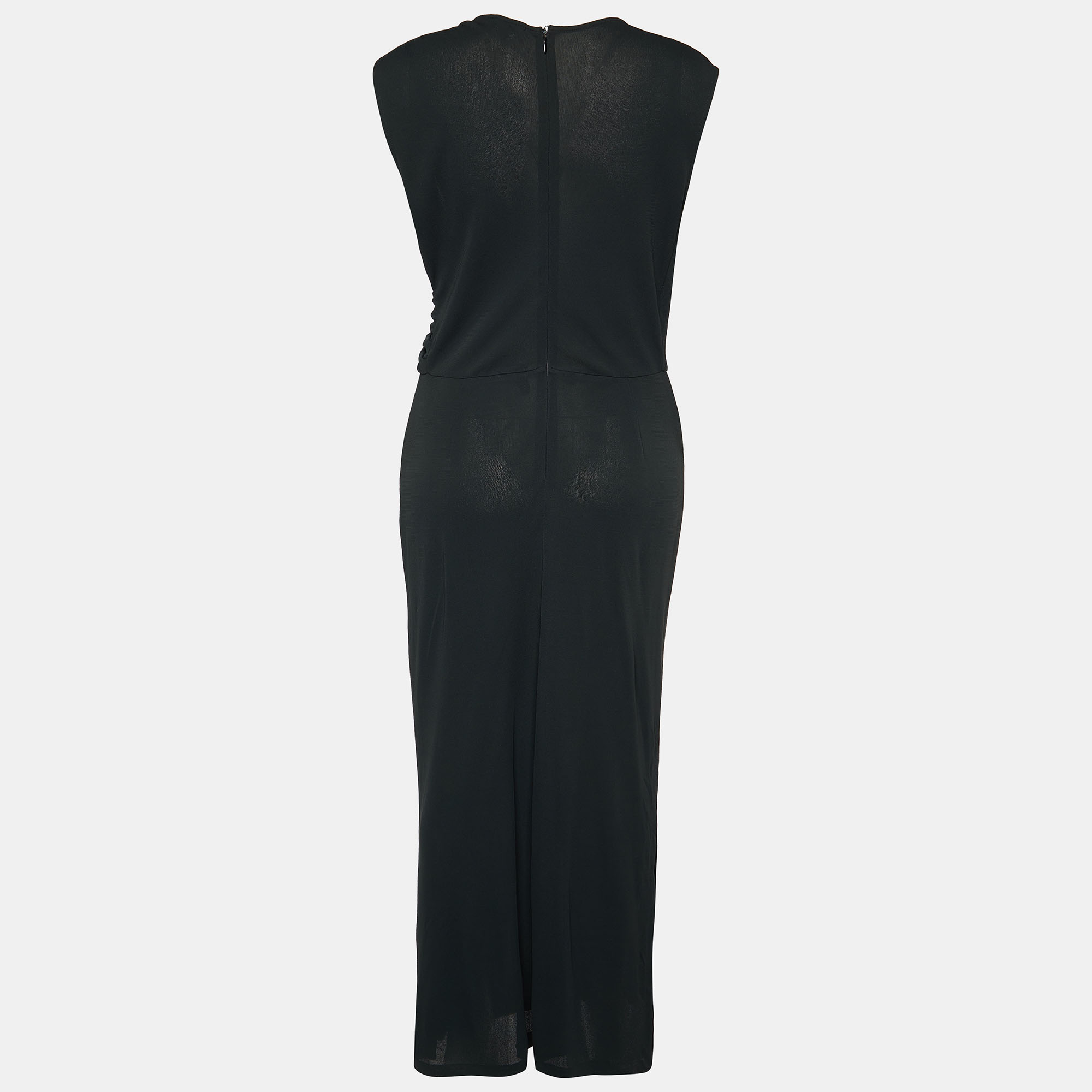 

Max Mara Black Jersey Knit Faux Wrap Sleeveless Maxi Dress