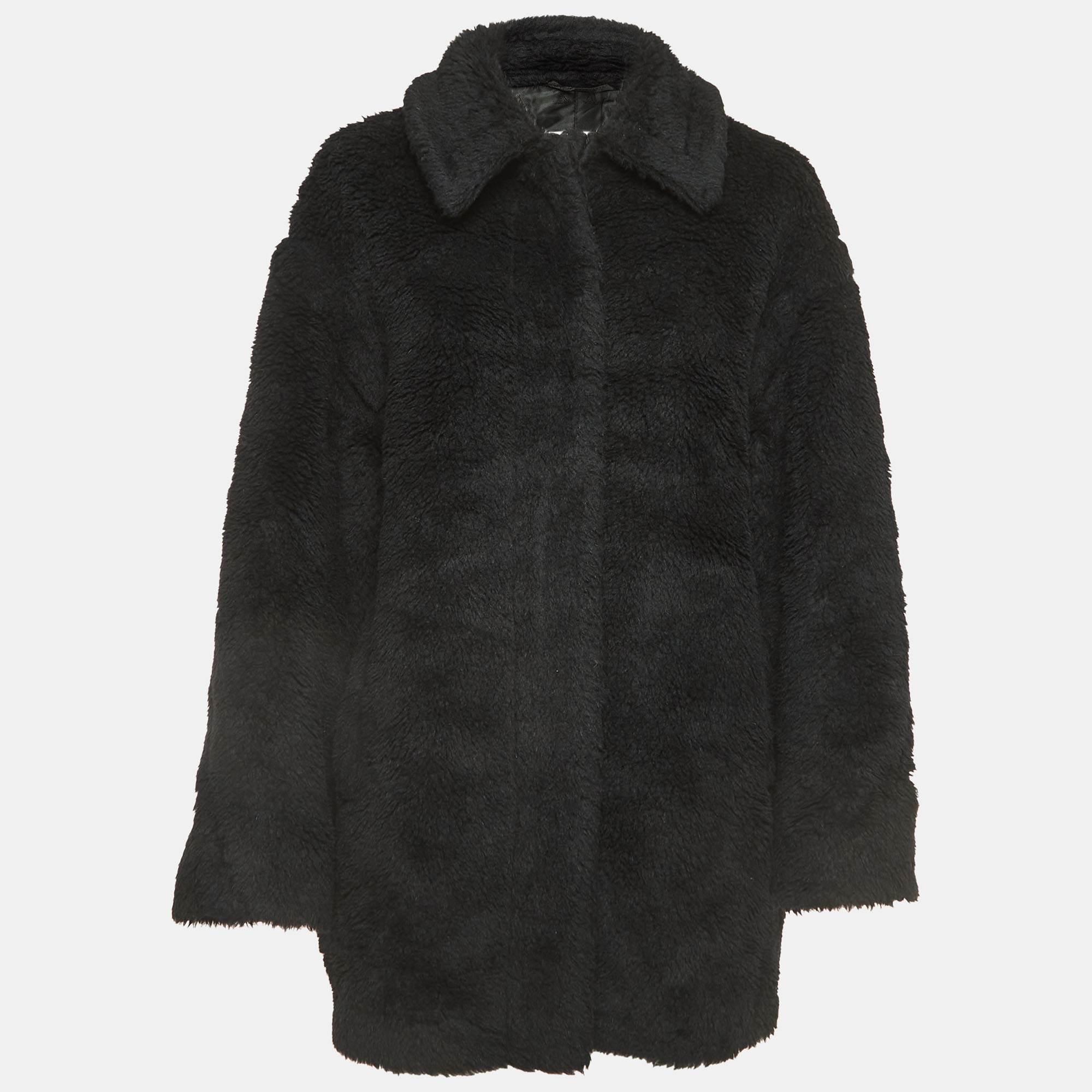 Black Wool Teddy Bear Single Breasted Coat