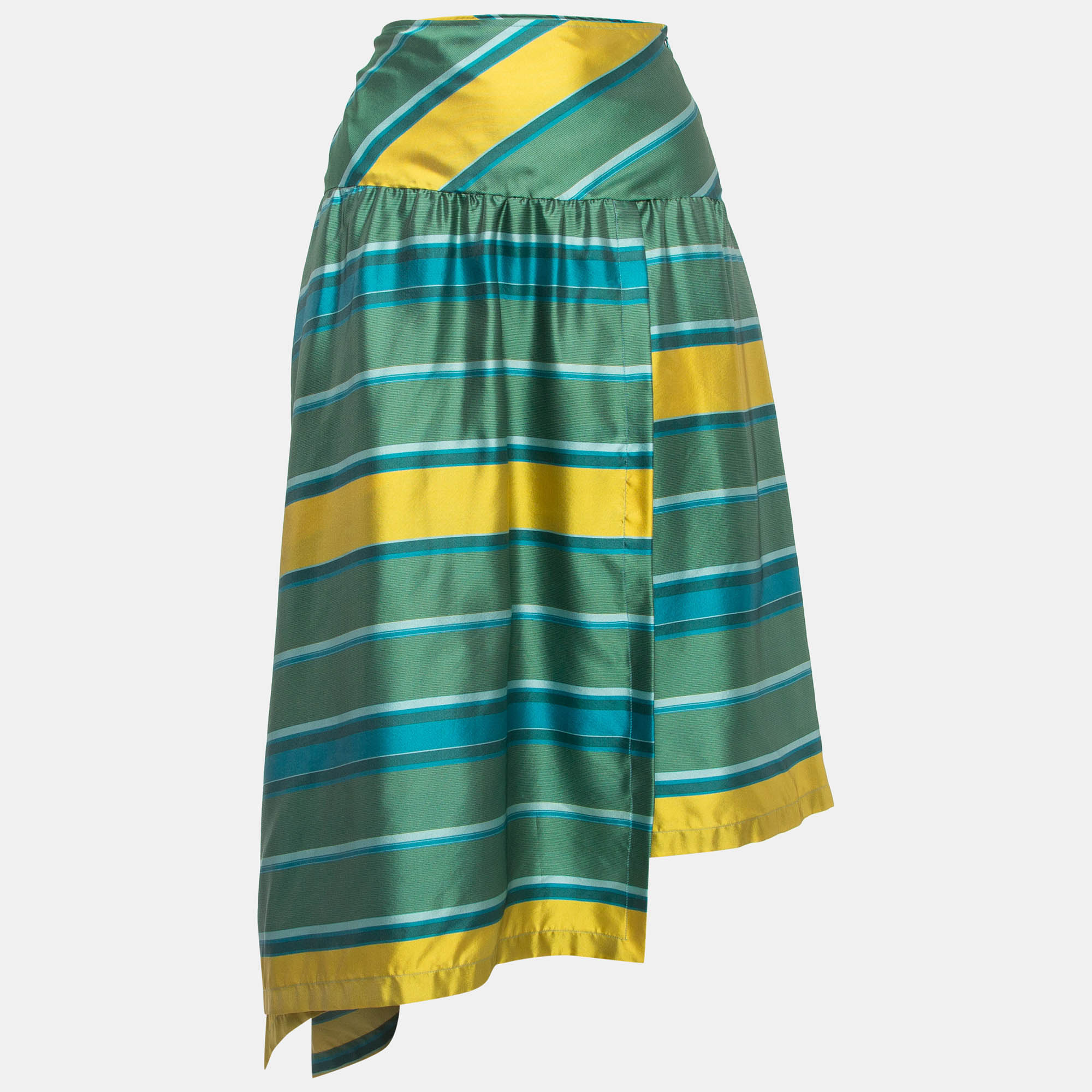 

Max Mara Green Striped Silk Asymmetrical Skirt