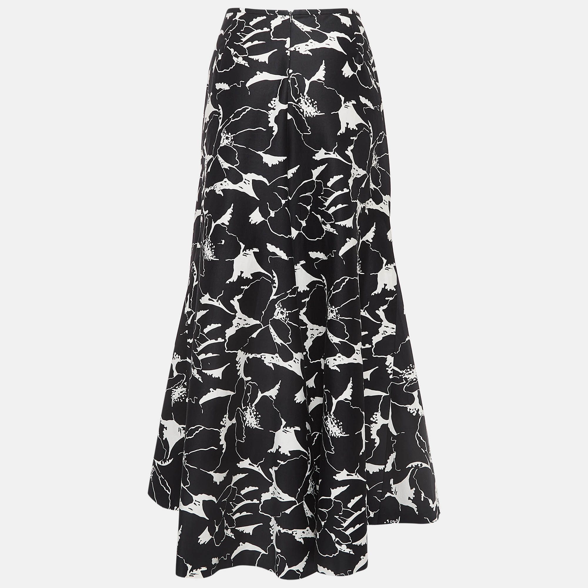 

Max Mara Black/White Floral Print Cotton Flared Maxi Skirt